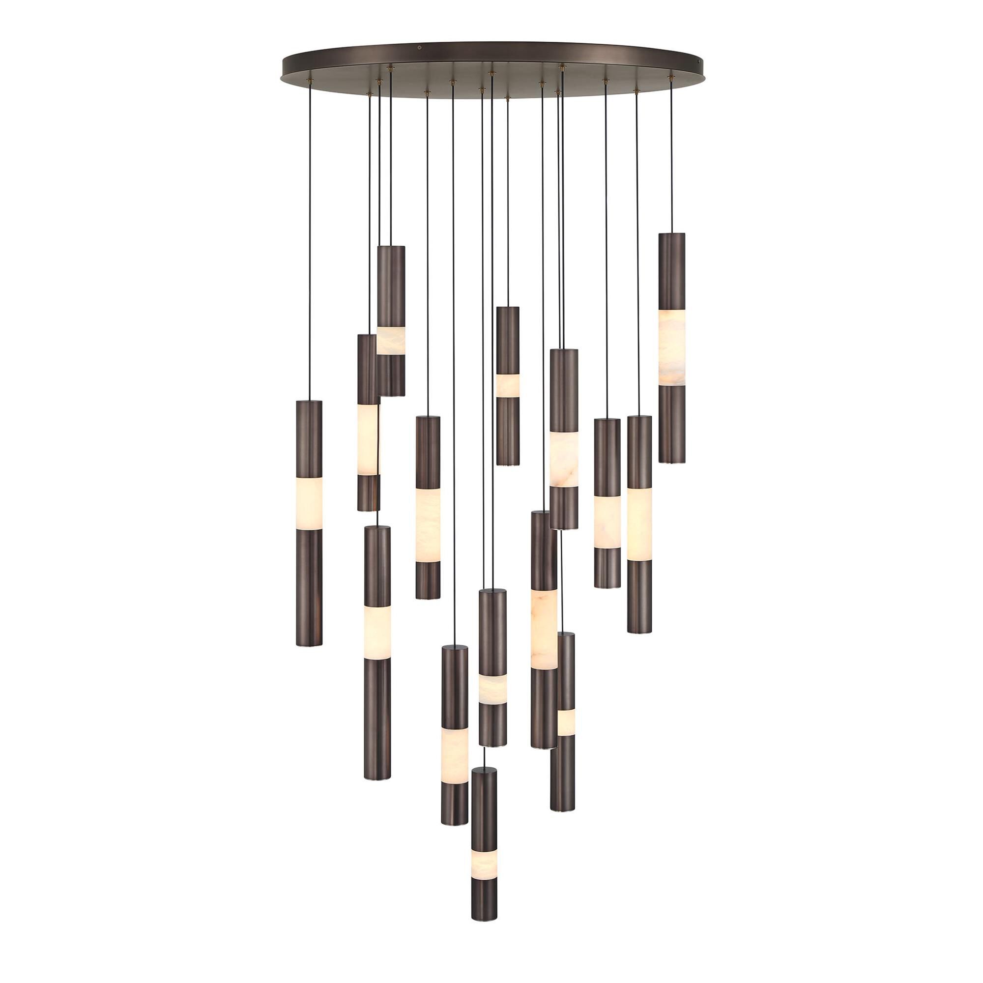 Shown in Harlow Bronze finish and Alabaster glass