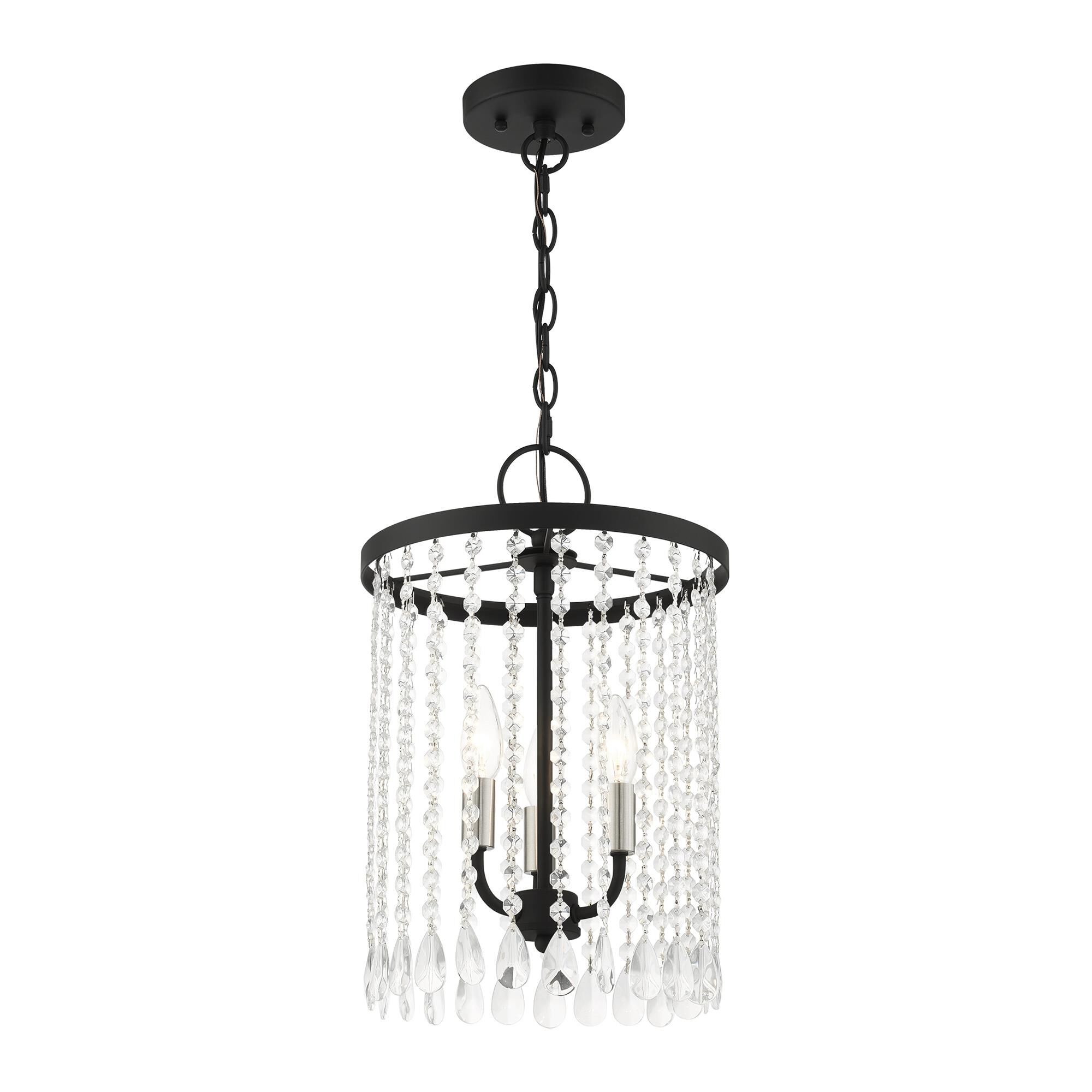 Shown in Black finish and Hand Assembled Crystal Shade glass