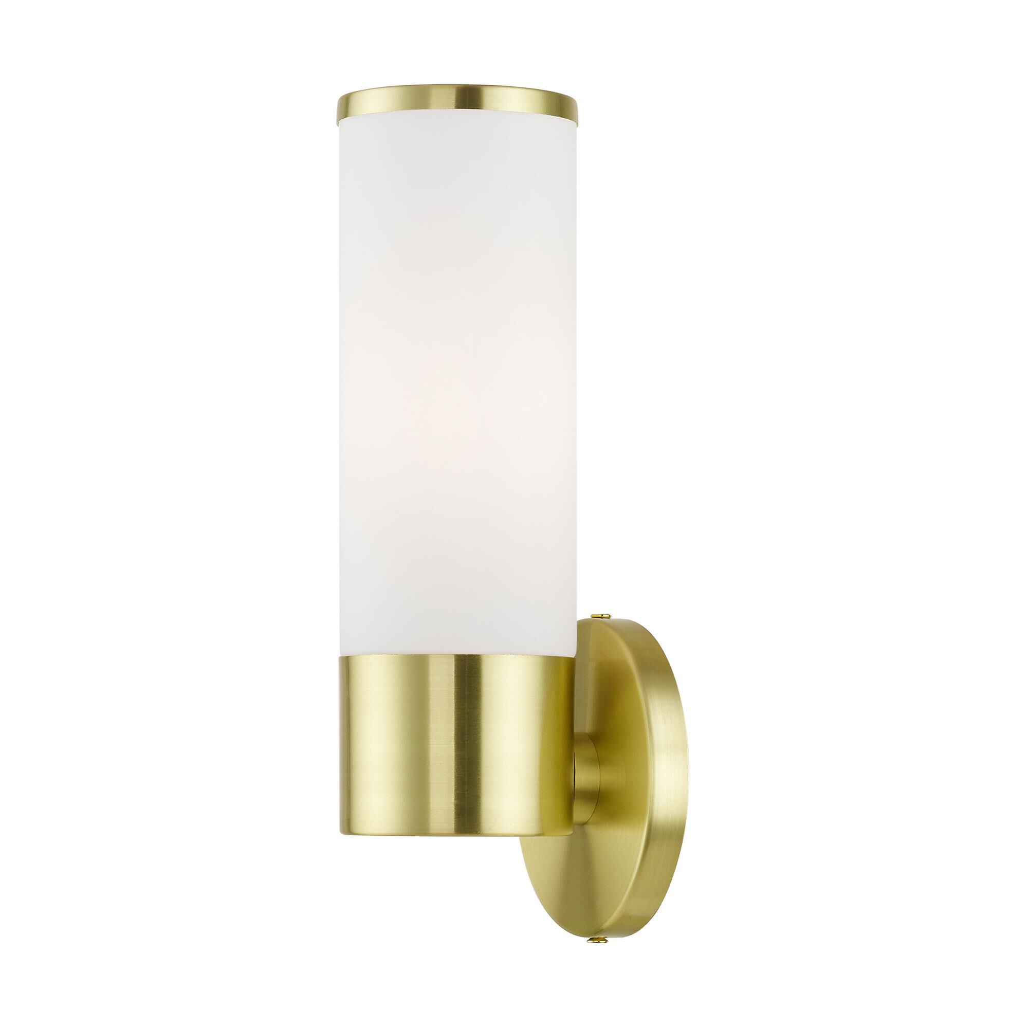 Shown in Satin Brass finish and Hand Blown Satin Opal White Twist Lock glass