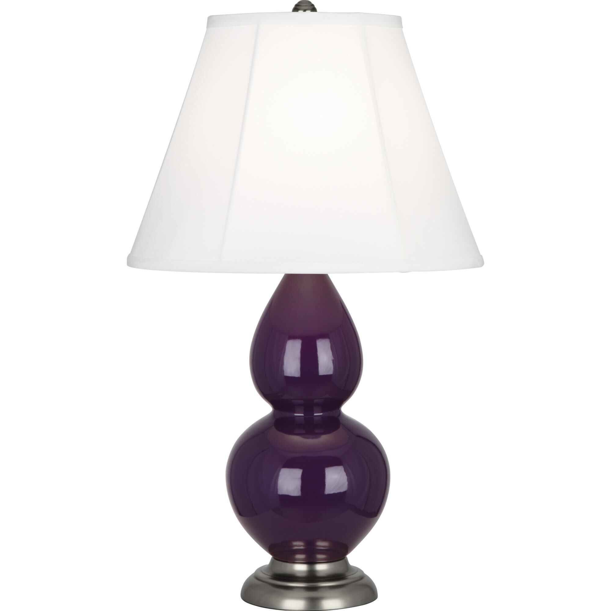 Shown in Amethyst Glazed Ceramic finish and Ivory Silk Stretched Fabric shade