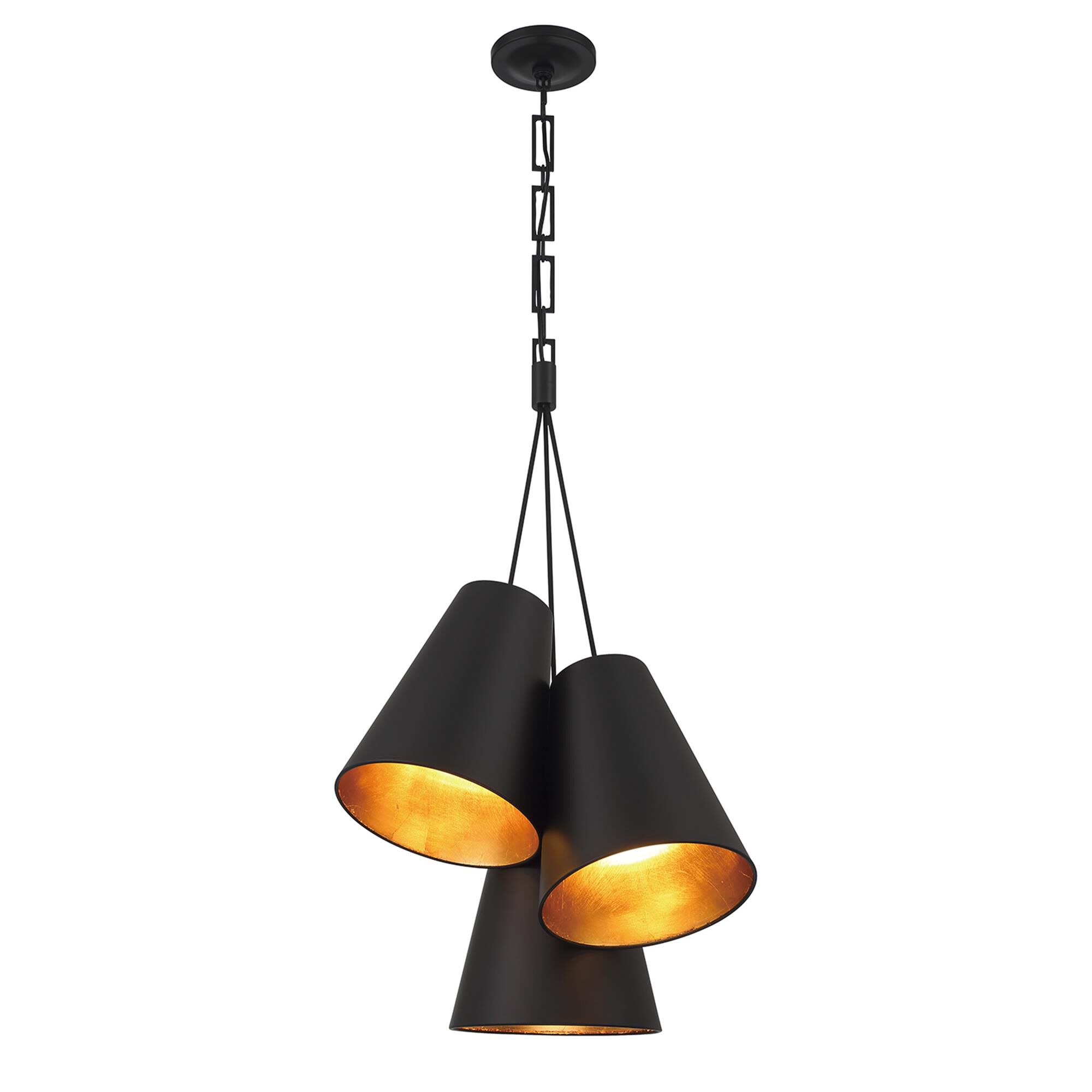 Shown in Matte Black And Antique Gold finish and Steel shade