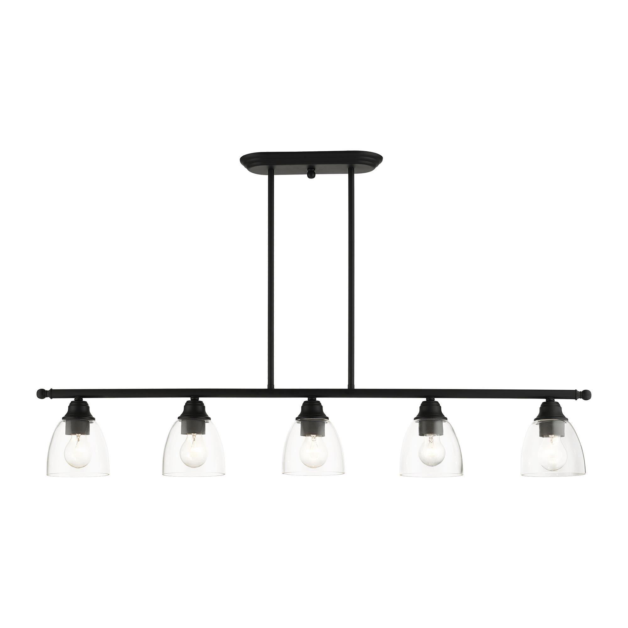 Shown in Black finish and Hand Blown Clear glass