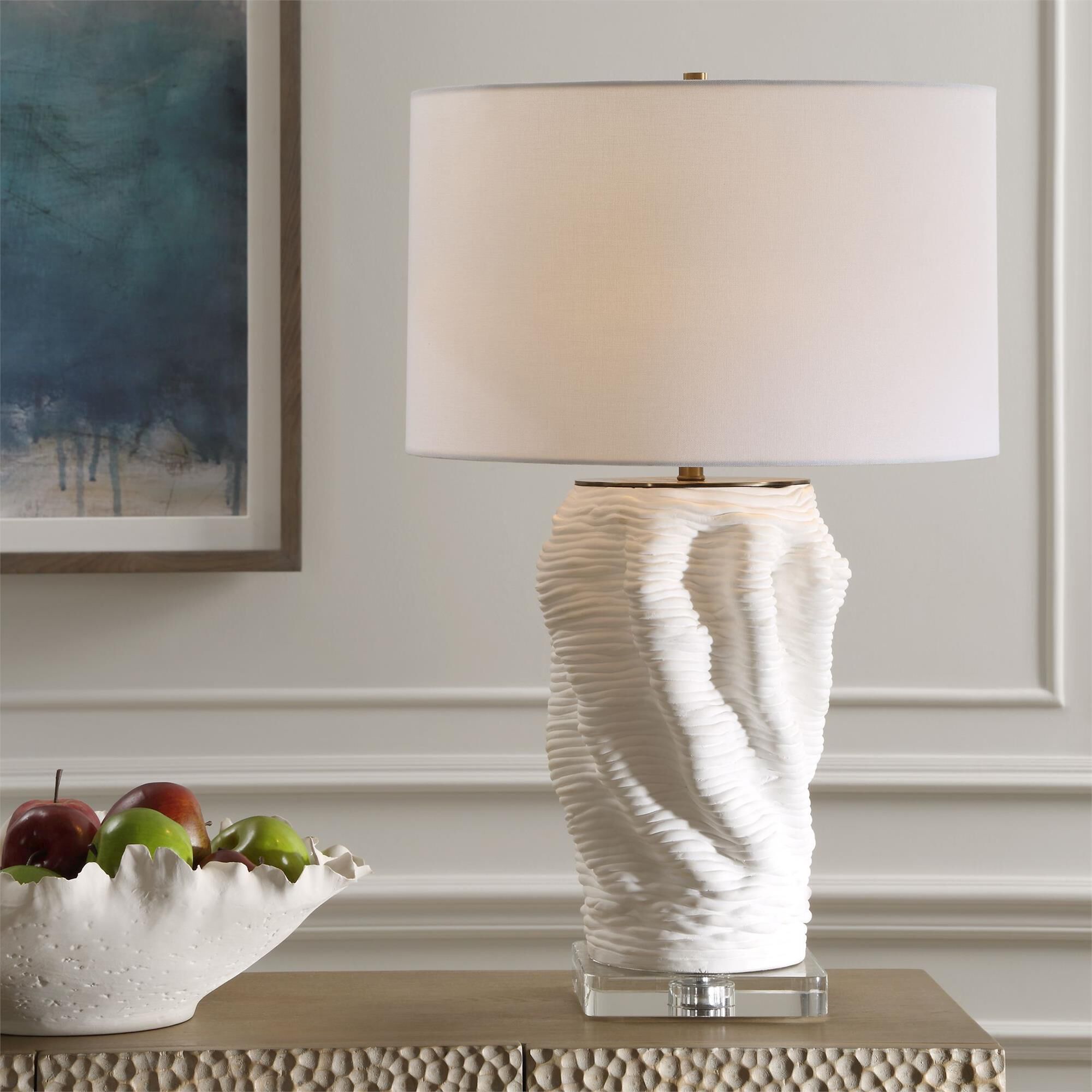 Shown in This Unique Silhouette Creates A Modern Look With Its Organic, Free Flowing Shape. Combining Sculptu finish and Round Hardback shade