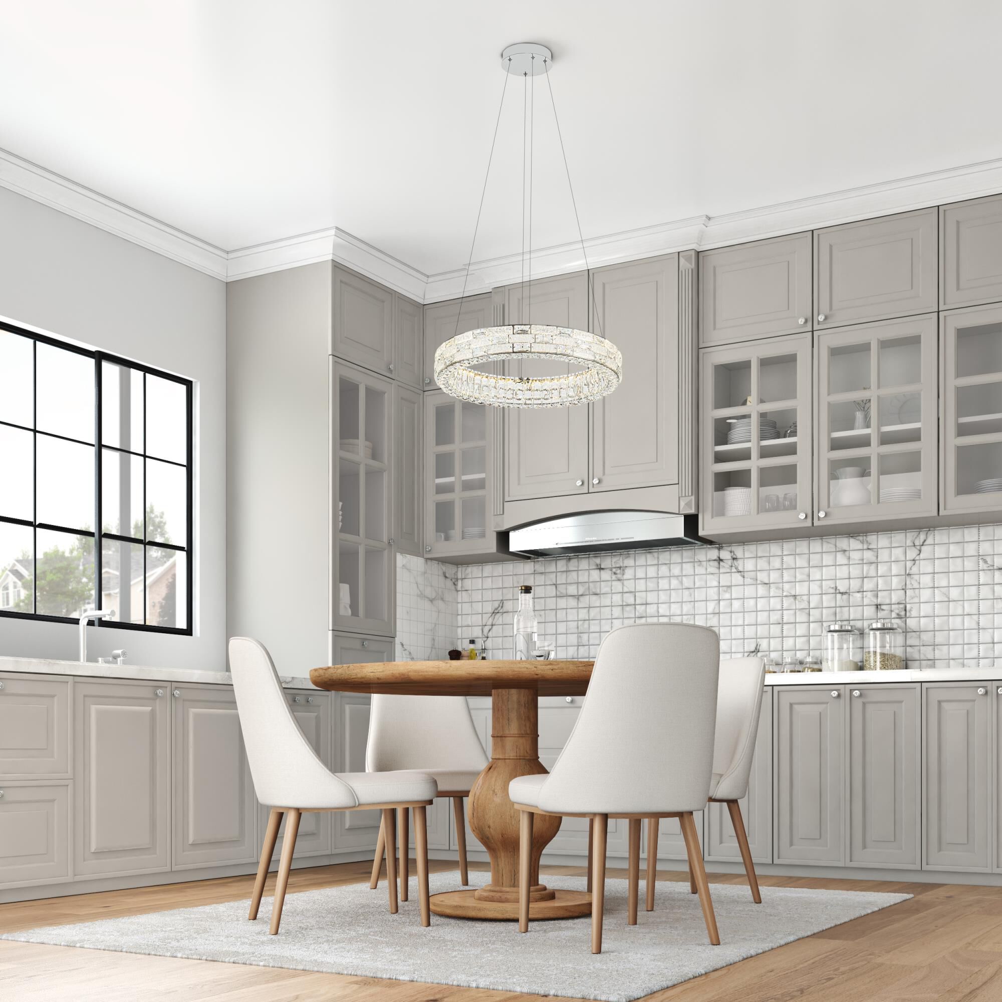 Shown in Chrome finish and Crystal glass