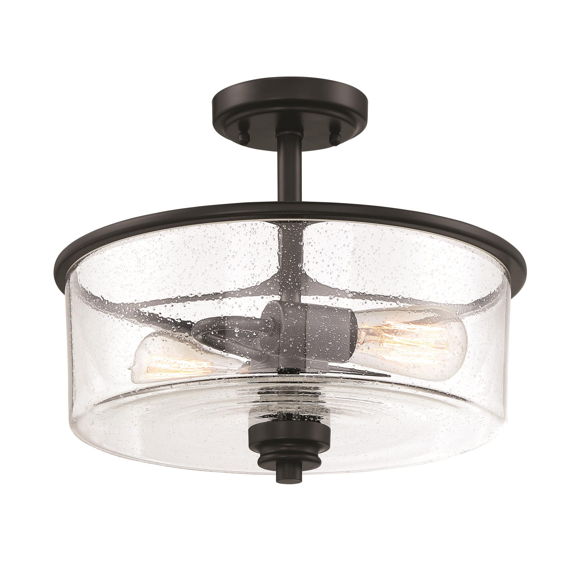 Shown in Flat Black finish and Clear Seeded glass and Glass shade
