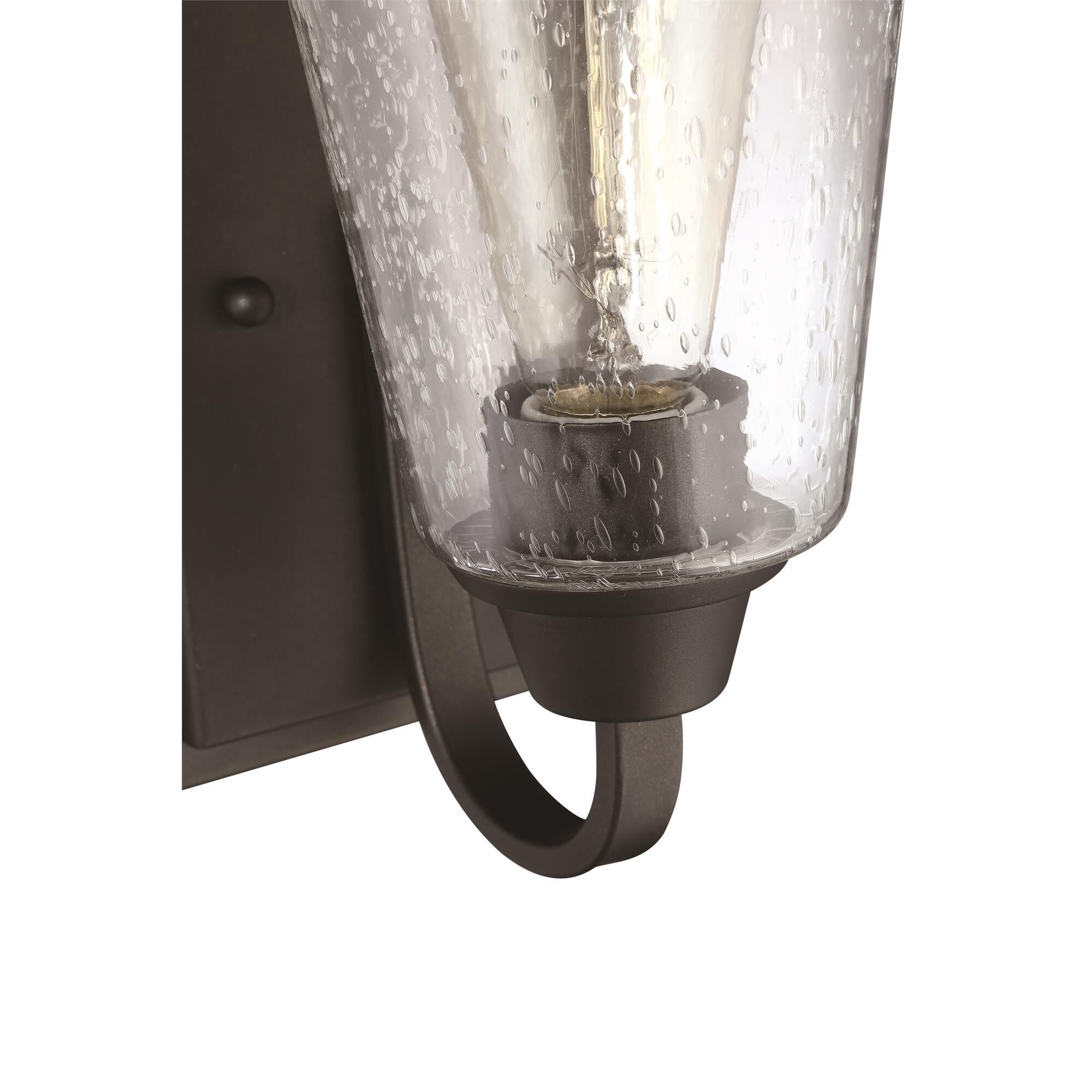 Shown in Espresso finish and Clear Seeded glass and Glass shade