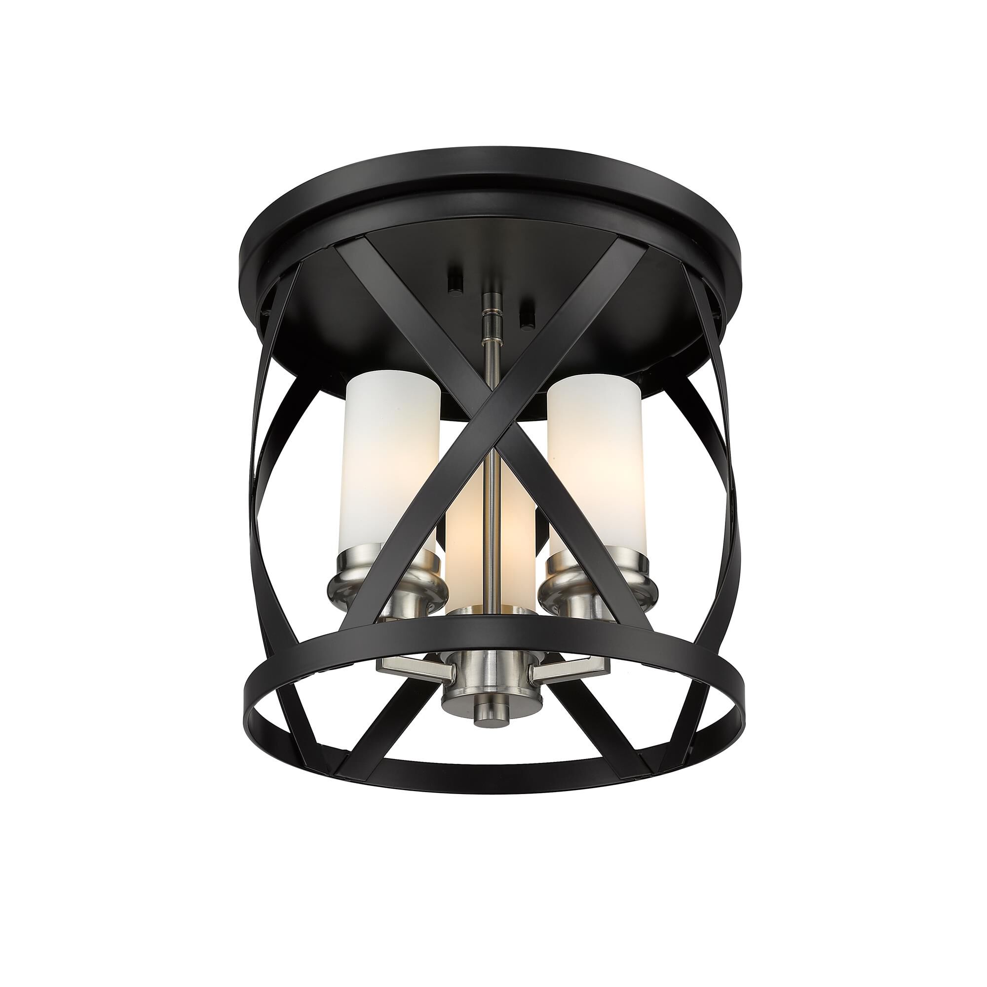 Shown in Matte Black + Brushed Nickel finish and Glass shade