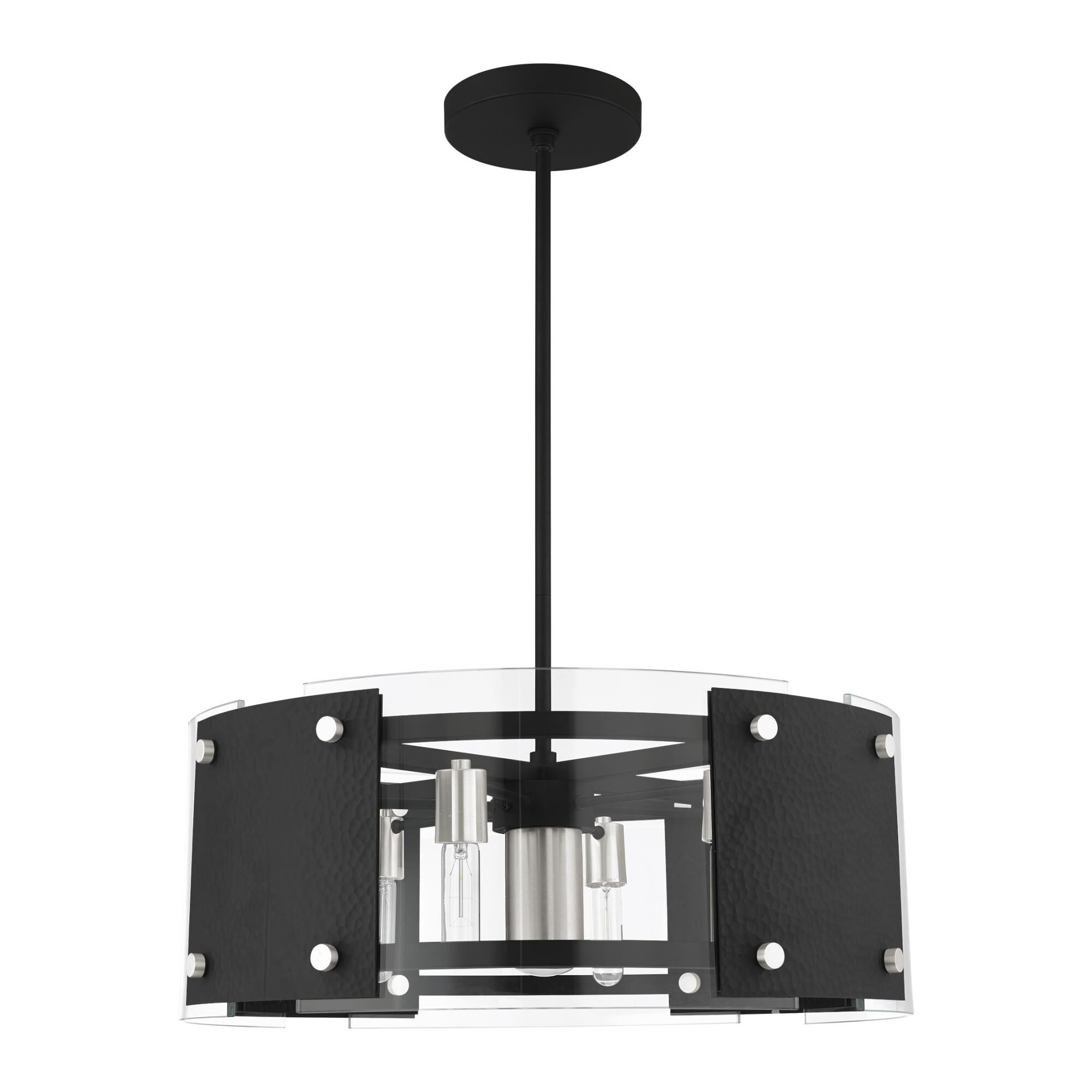 Shown in Black With Brushed Nickel Accents finish and Clear glass and Clear Glass shade