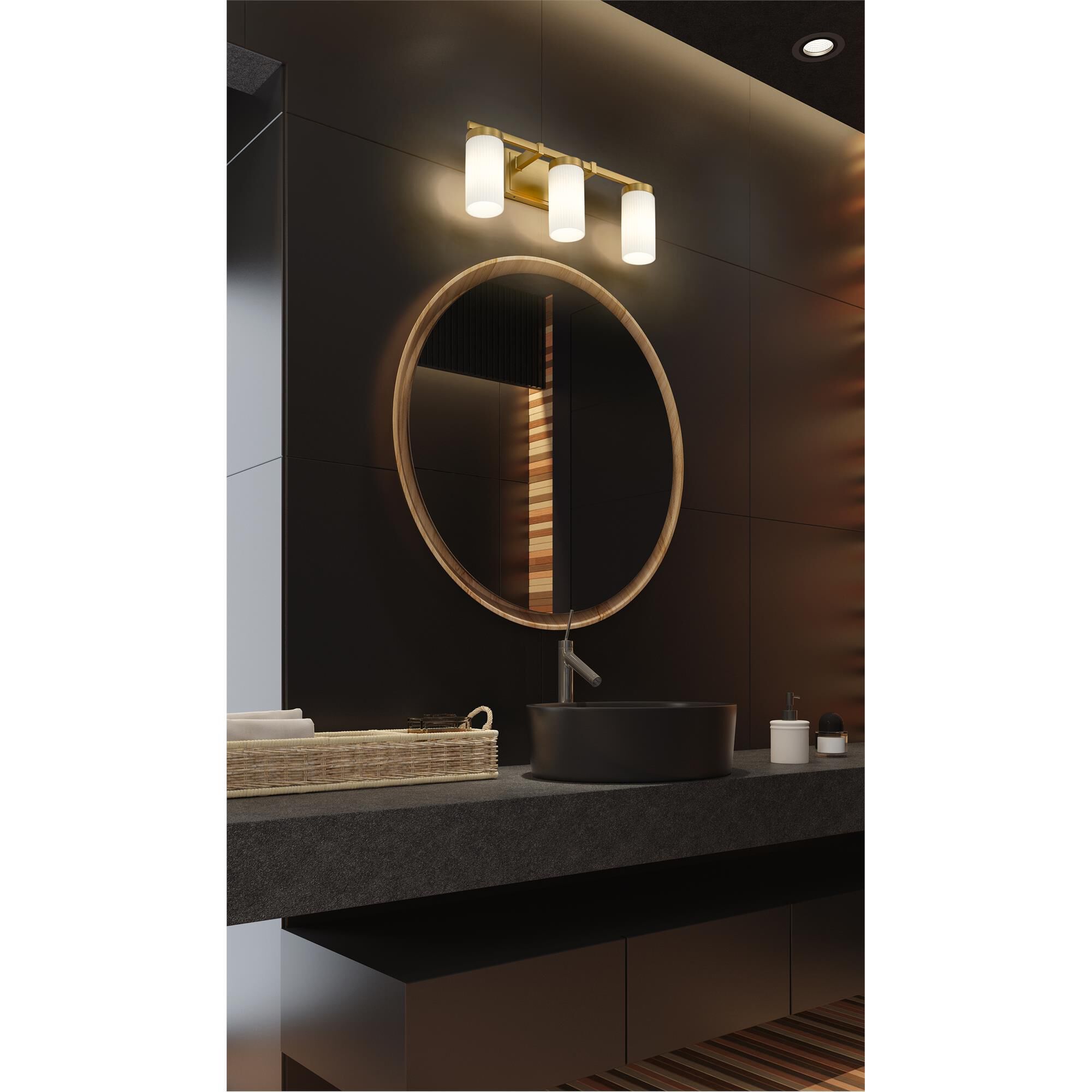Shown in Modern Gold finish and White glass and White shade