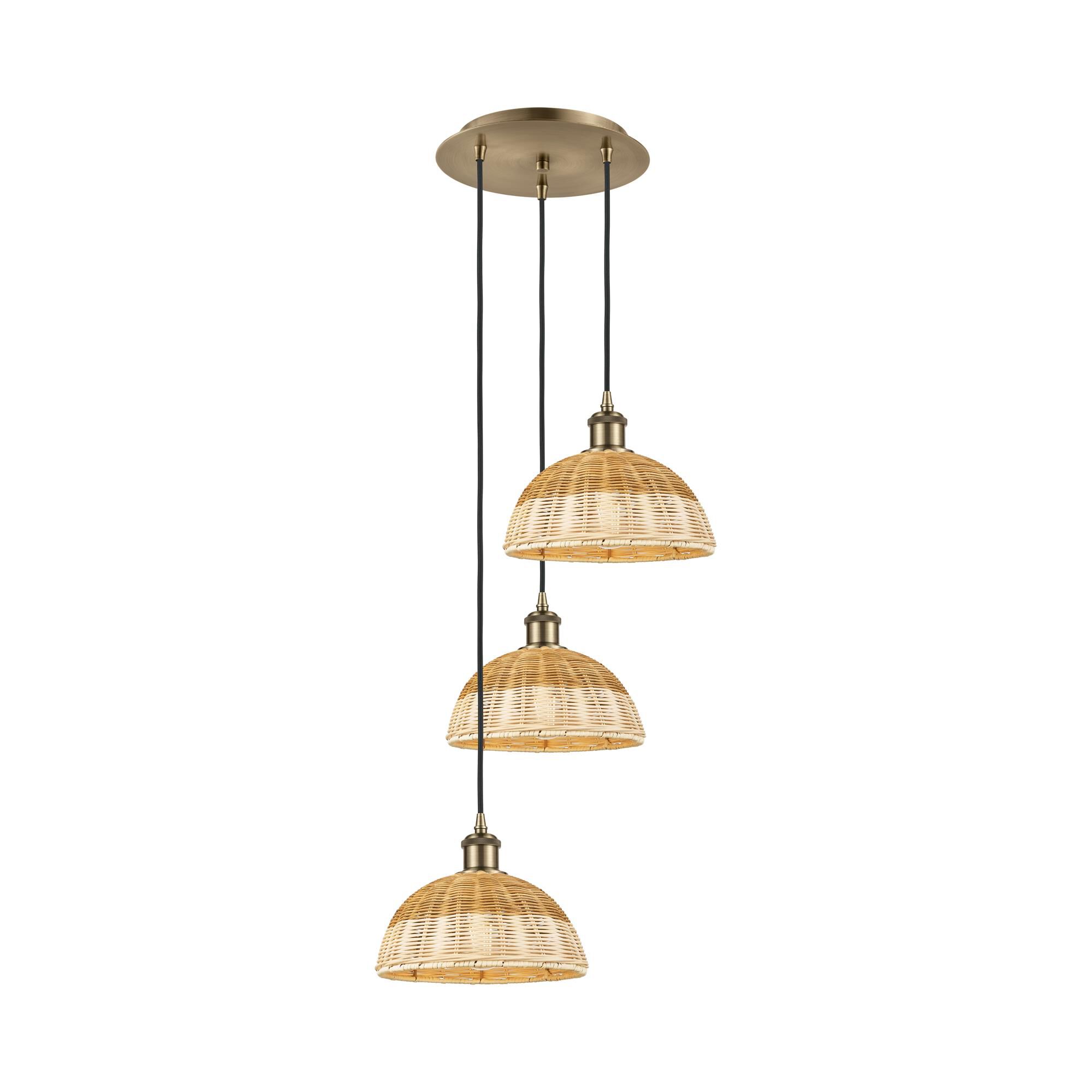 Shown in Antique Brass finish and Natural shade
