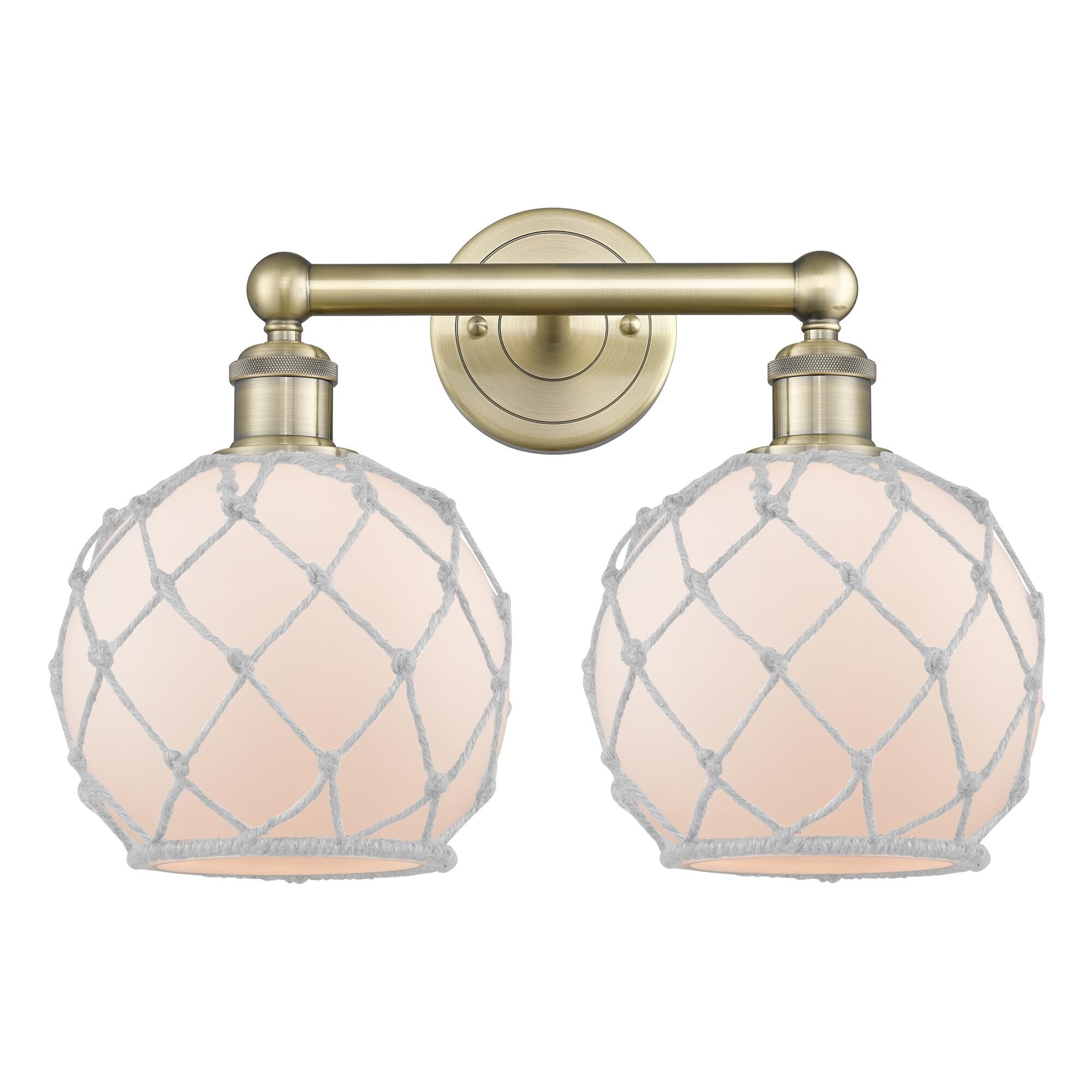 Shown in Antique Brass finish and White with White Rope glass