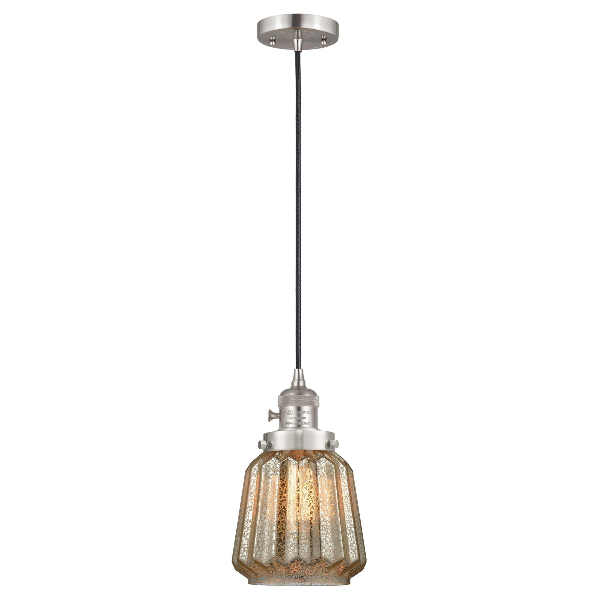 Shown in Brushed Satin Nickel finish and Mercury glass
