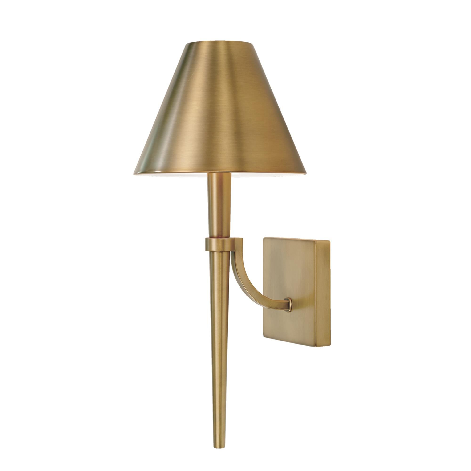 Shown in Aged Brass finish and Metal  With White Interior shade