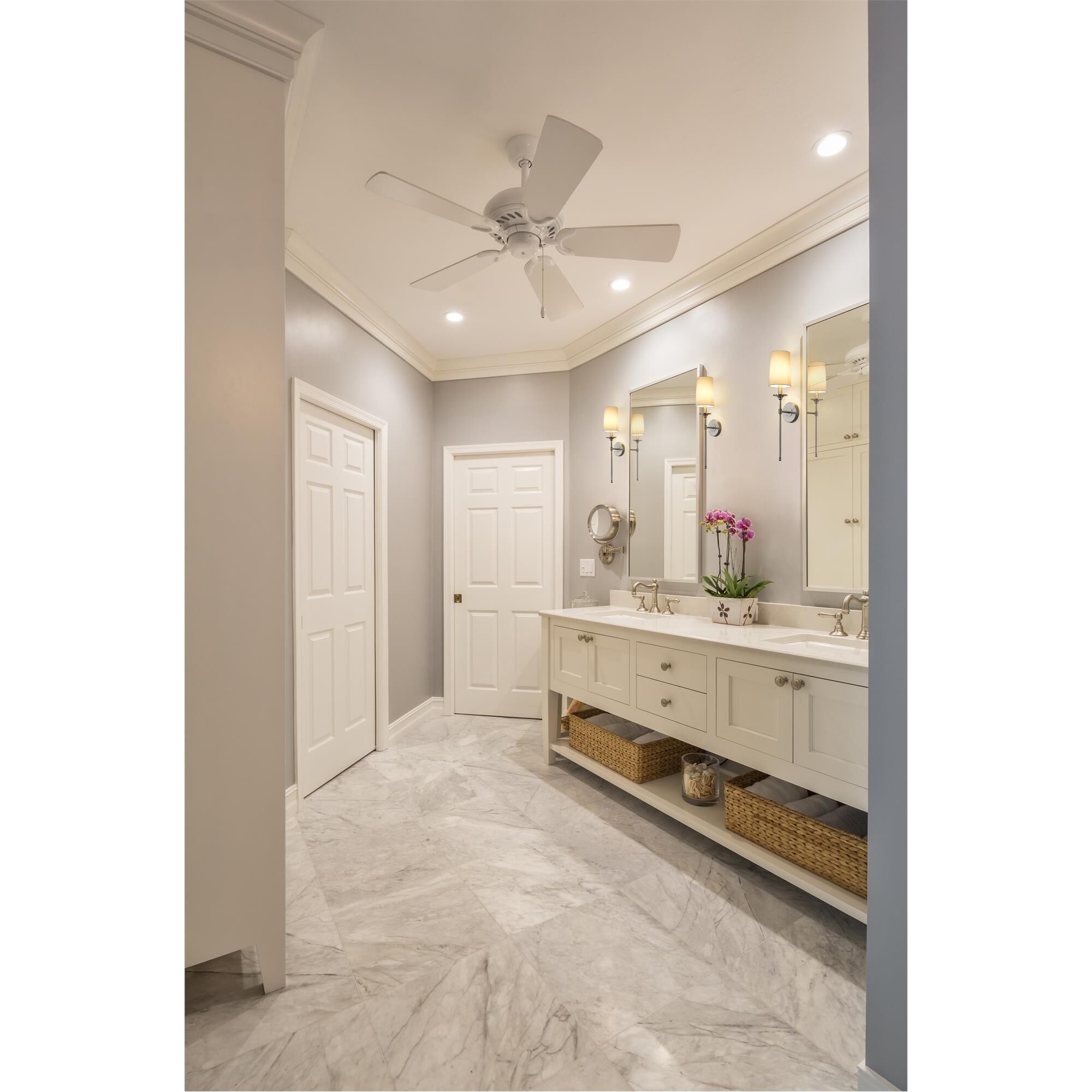 Shown in Brushed Nickel finish and Fabric glass and Fabric shade