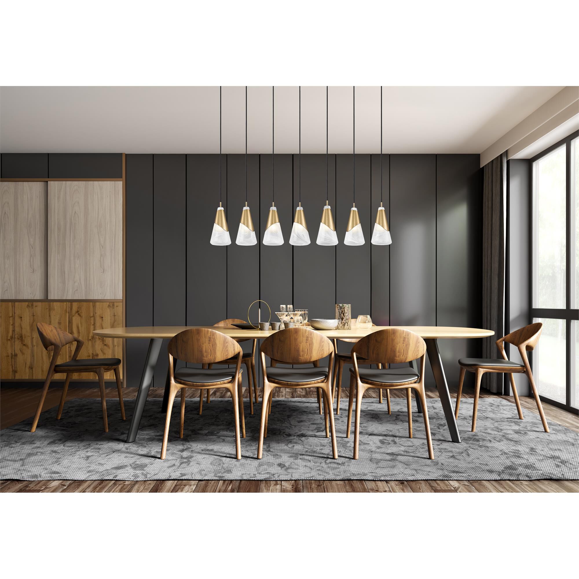 Shown in Modern Gold finish and White Swirl glass and White Swirl shade