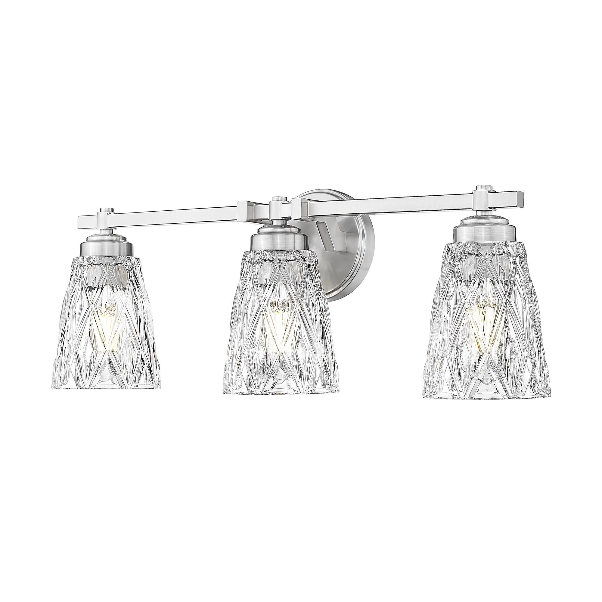 Shown in Brushed Nickel finish and Clear glass