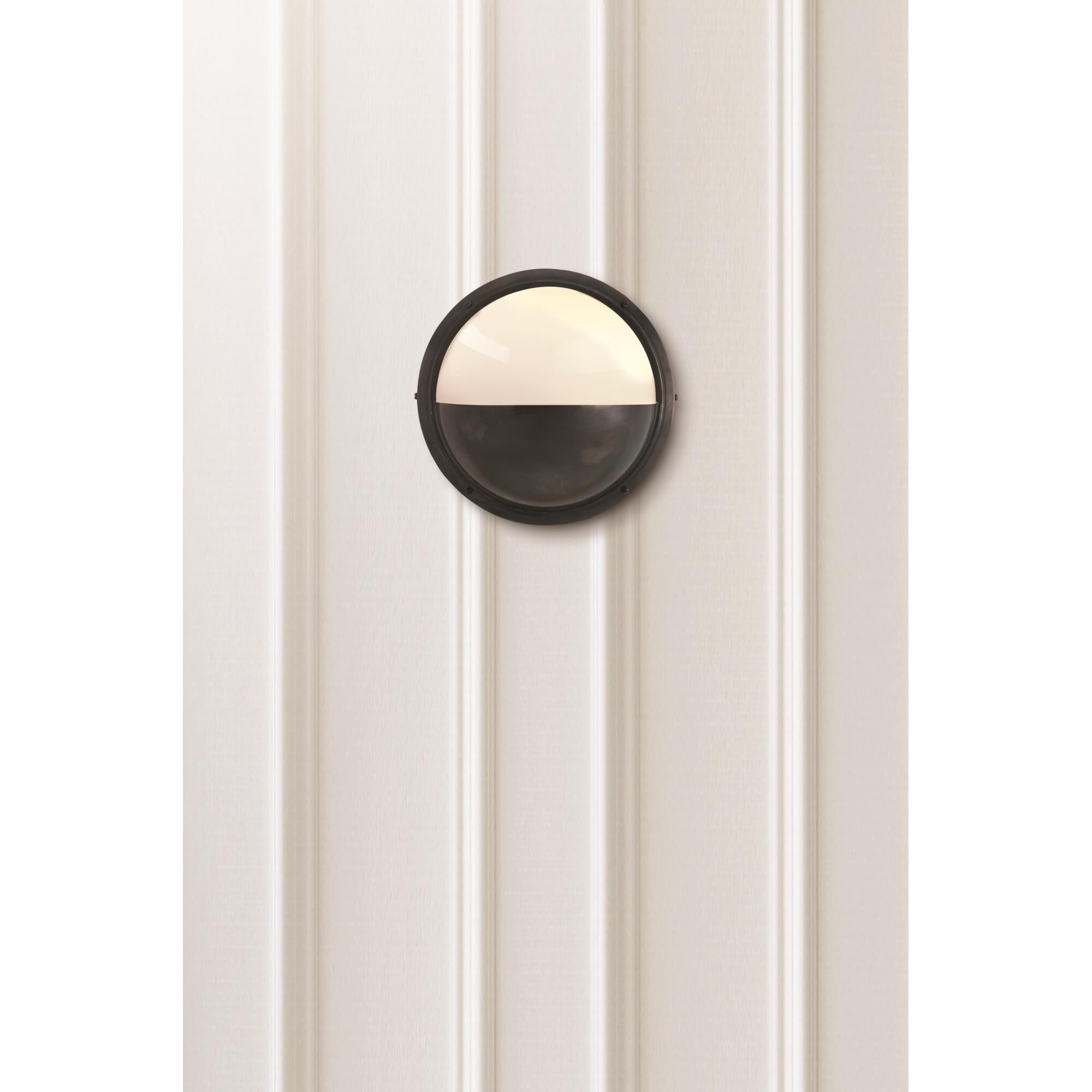 Shown in Bronze finish and White glass