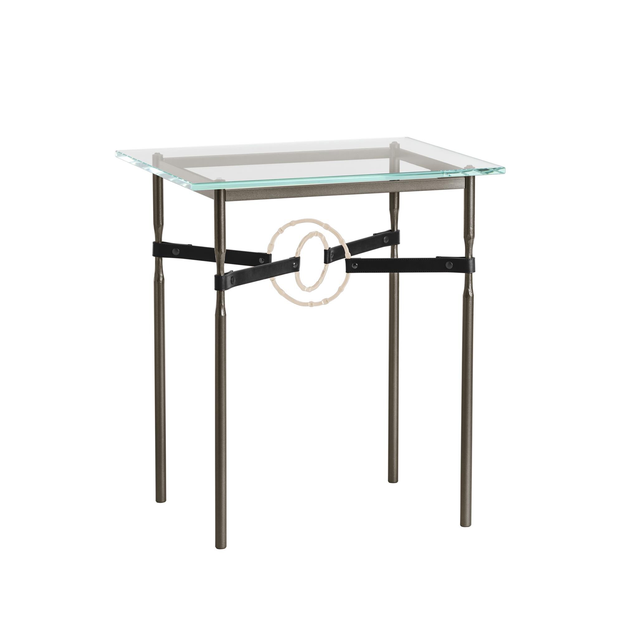 Shown in Oil Rubbed Bronze finish and Soft Gold Metal Detail with Black Leather accent