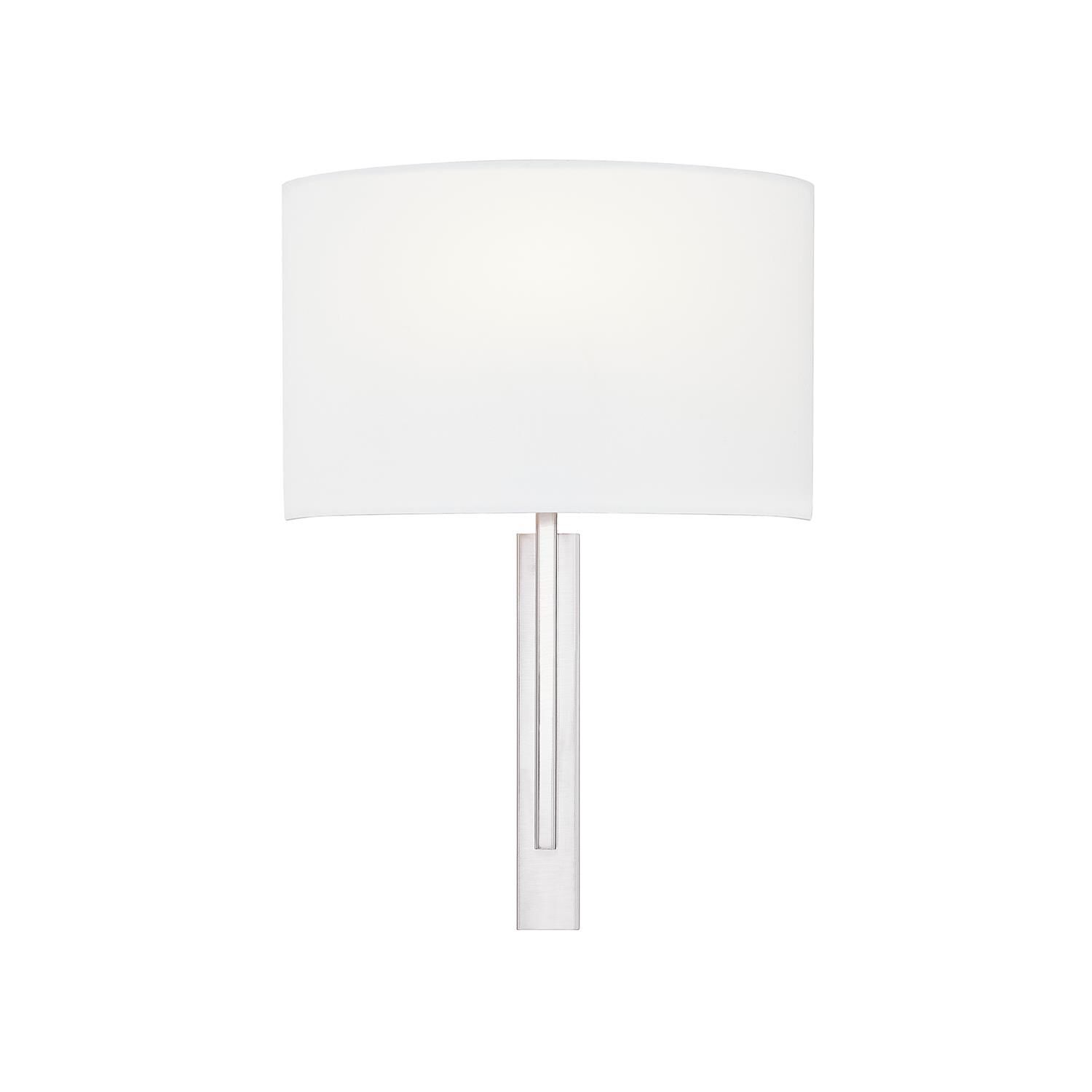 Shown in Brushed Nickel finish and White Woven Fabric shade