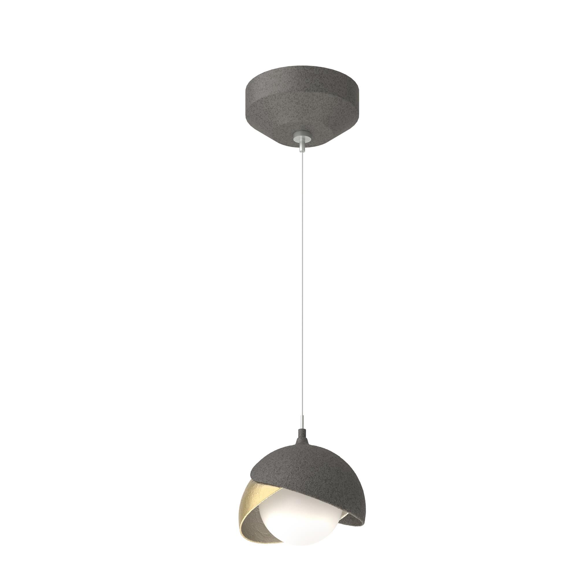 Shown in Natural Iron finish and Opal glass and Modern Brass  accent