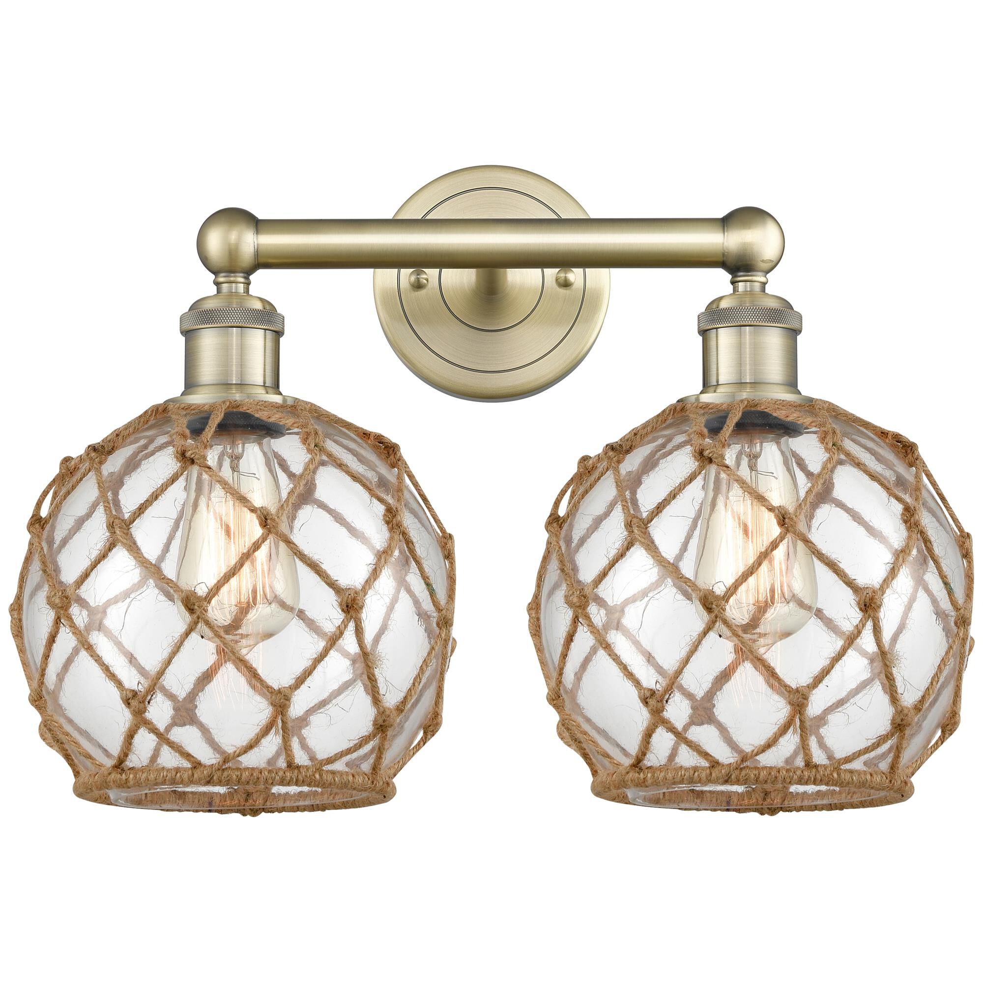 Shown in Antique Brass finish and Clear with Brown Rope glass