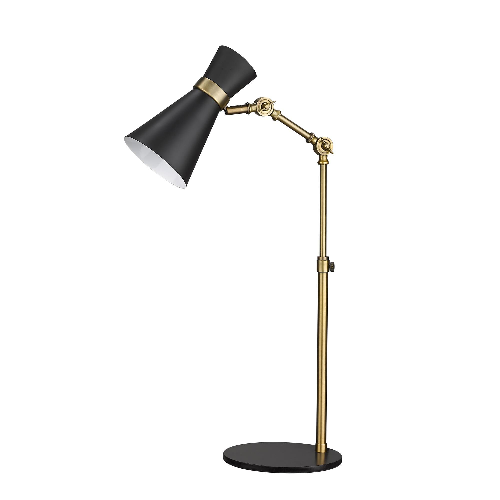 Shown in Matte Black + Heritage Brass finish and Metal glass and Metal shade