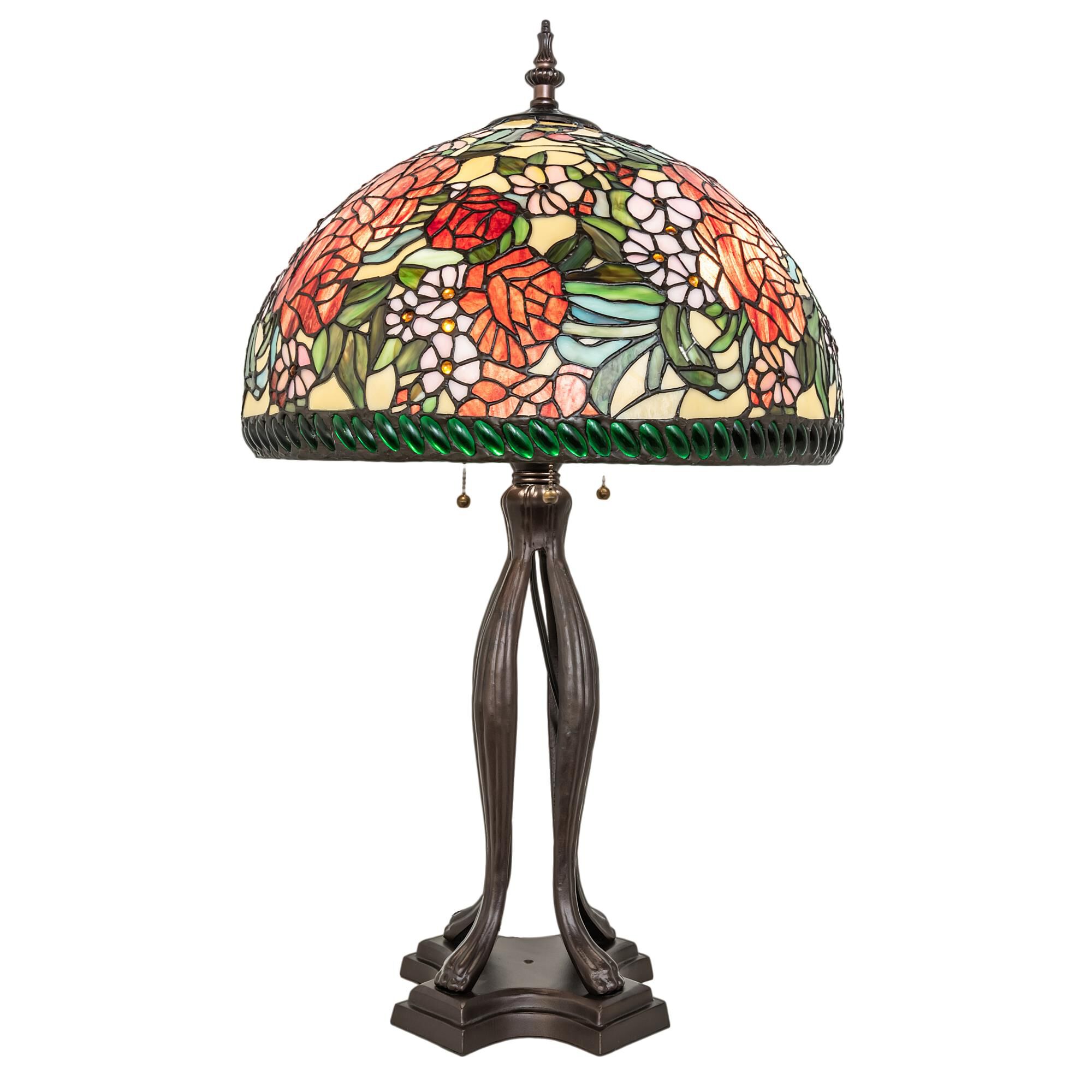 Shown in Mahogany Bronze finish and Cranberry;Green;Beige glass