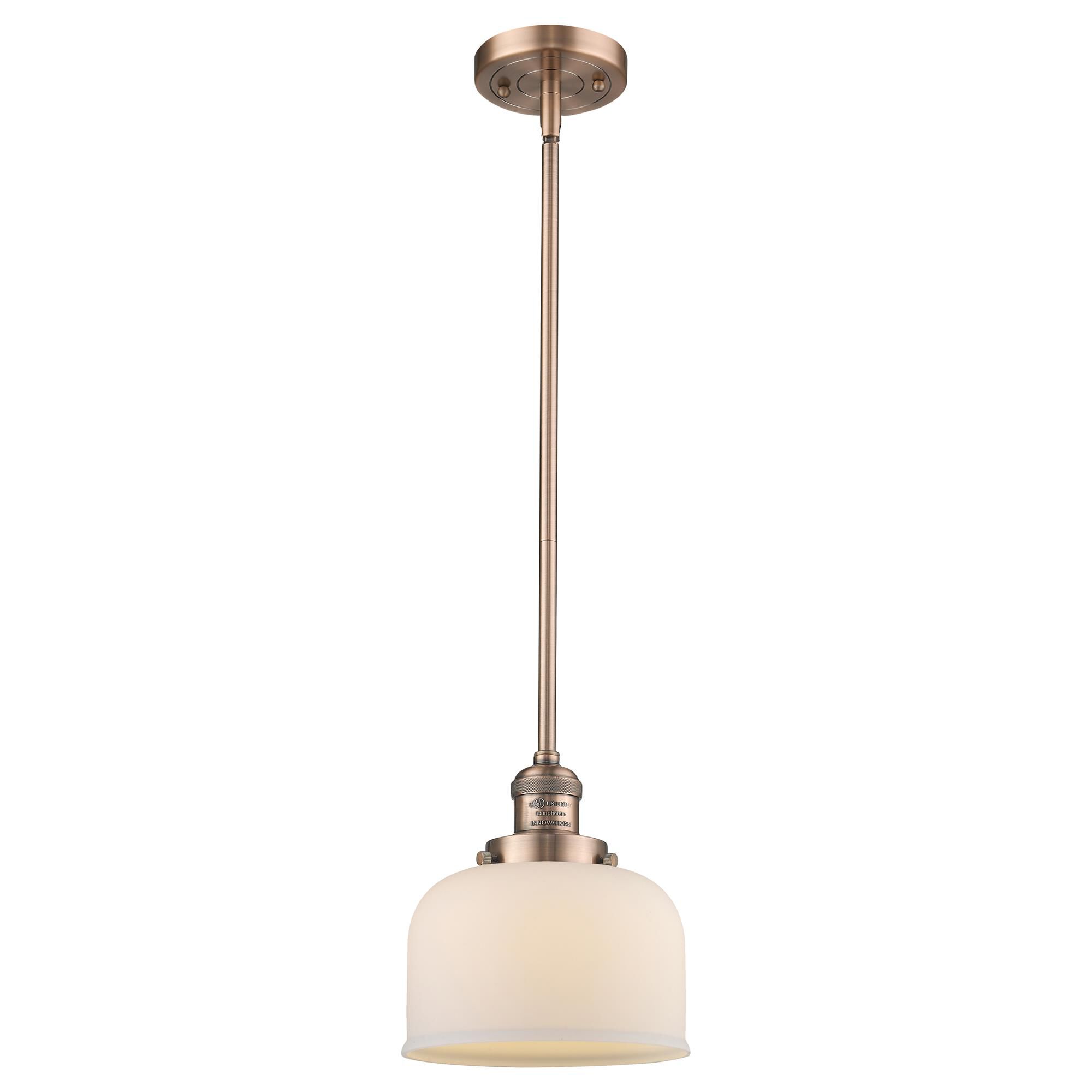 Shown in Antique Copper finish and Matte White Cased glass