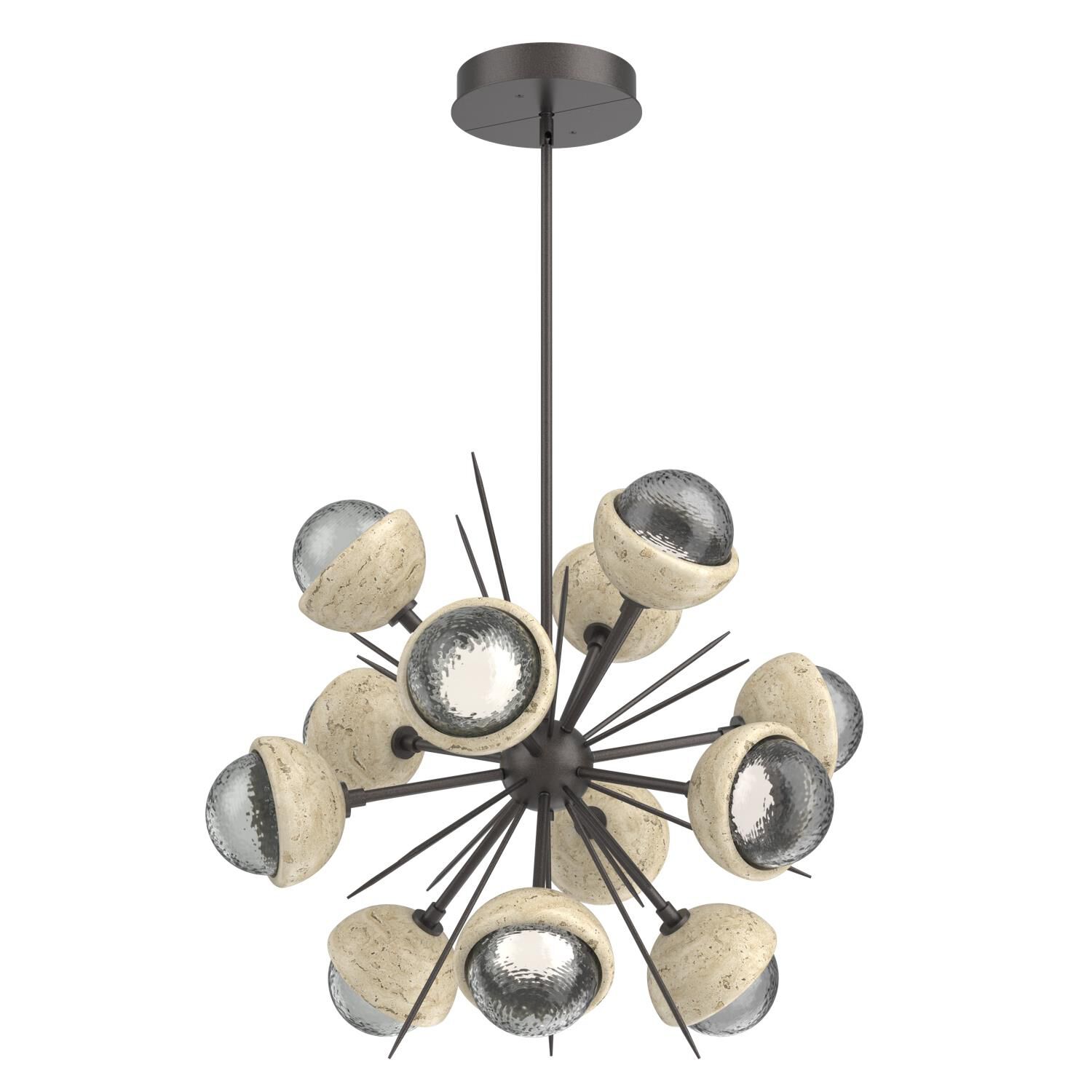 Shown in Graphite finish and Smoke glass and Travertine Stone accent
