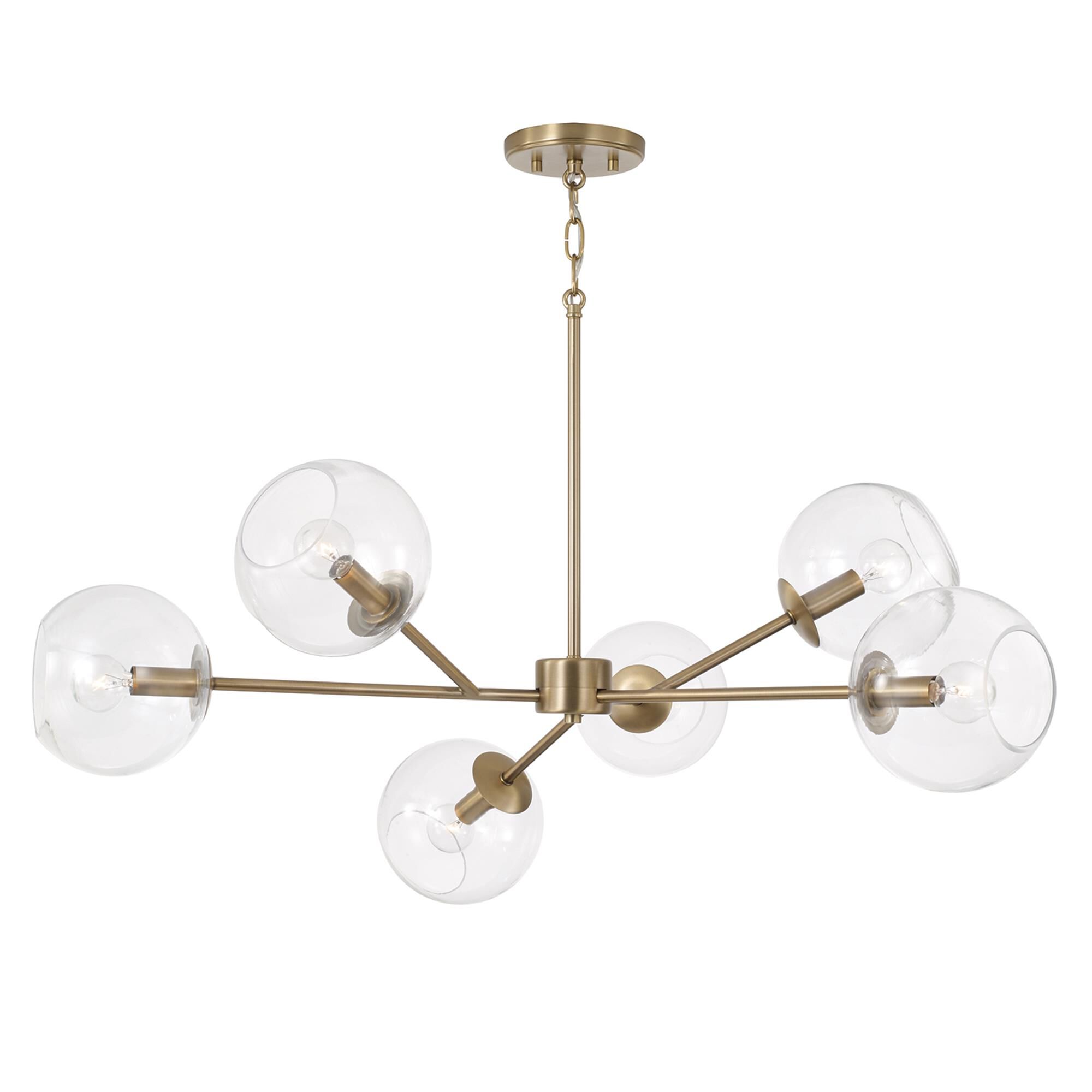 Shown in Aged Brass finish and Clear glass