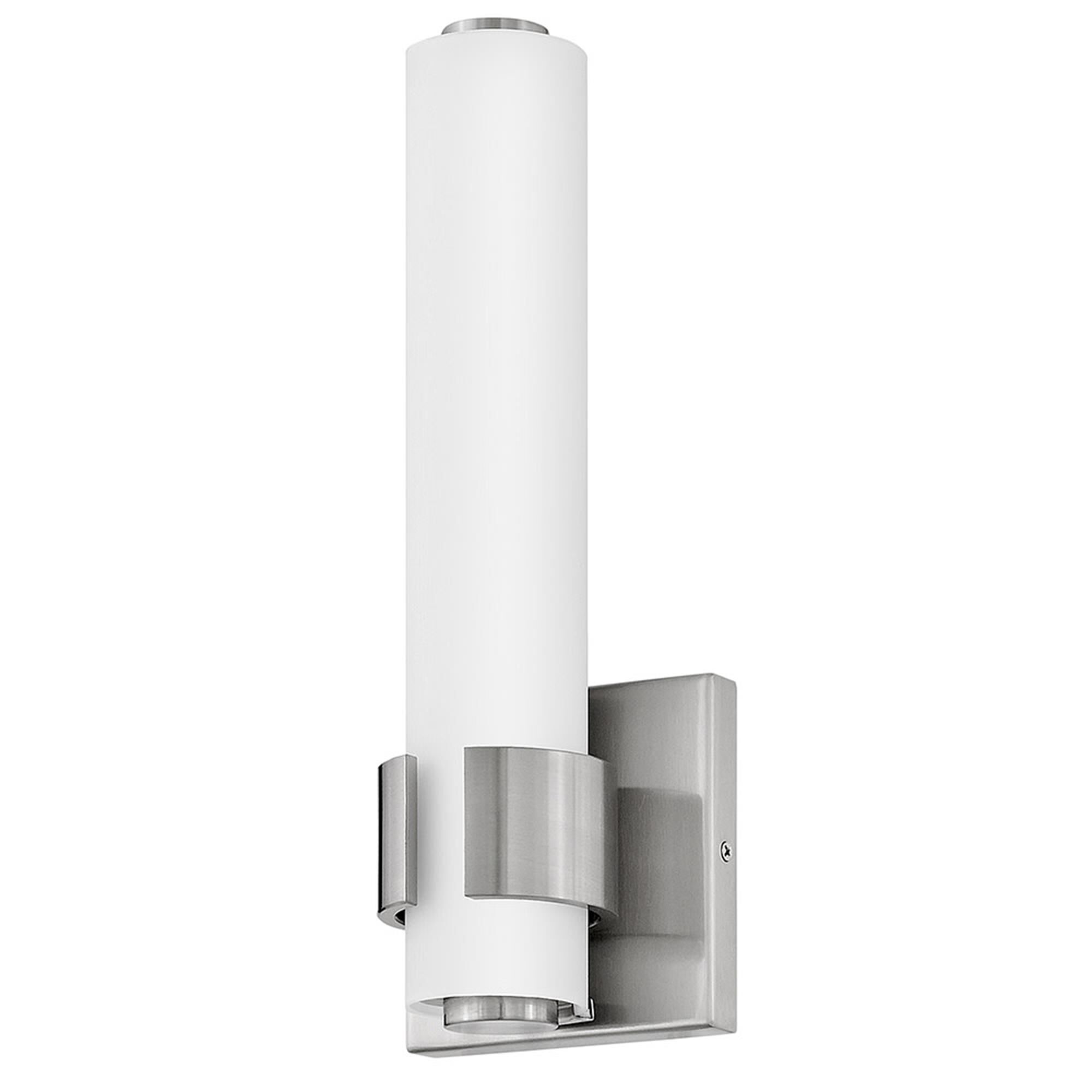 Shown in Brushed Nickel finish and Etched White glass