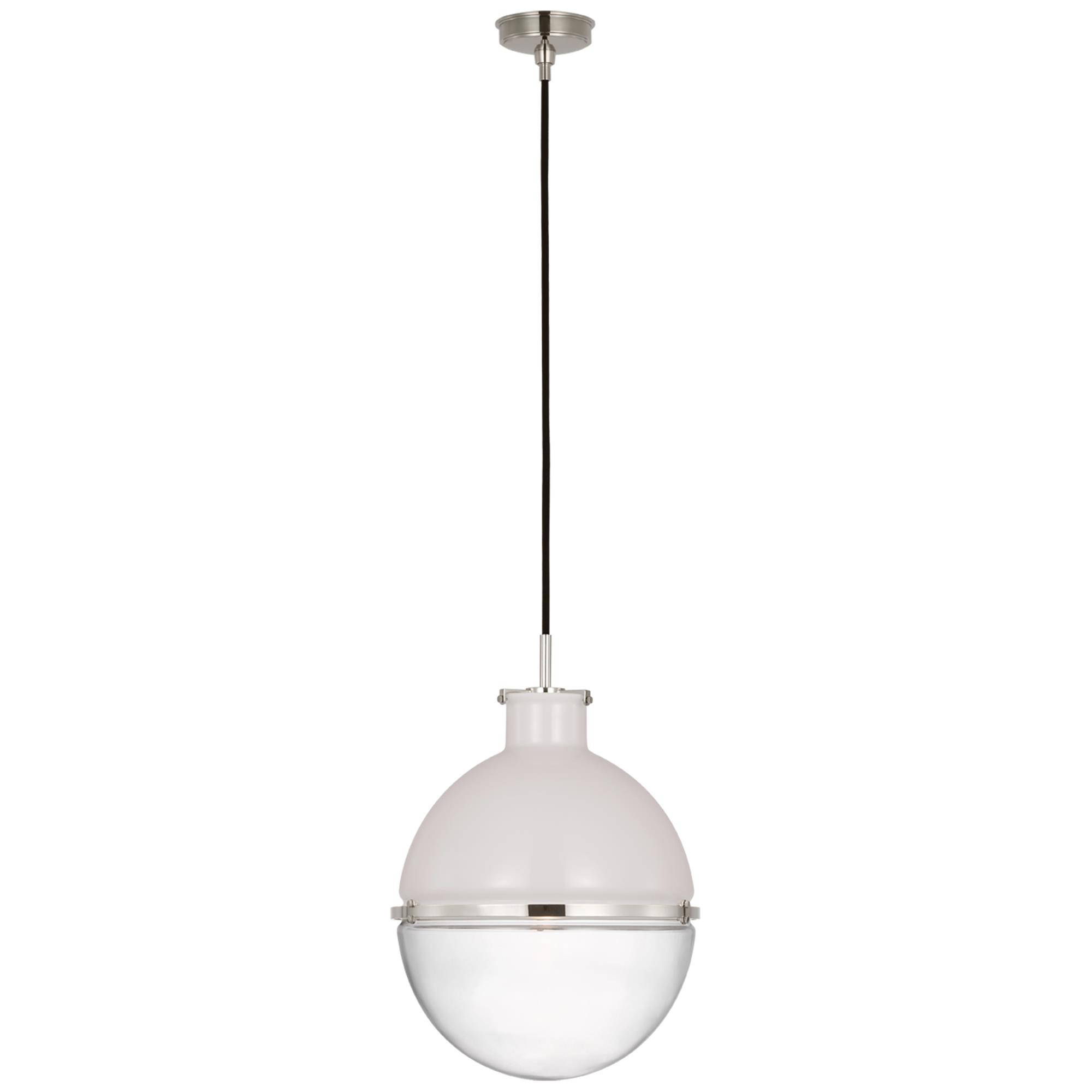 Shown in Polished Nickel finish and White and Clear glass
