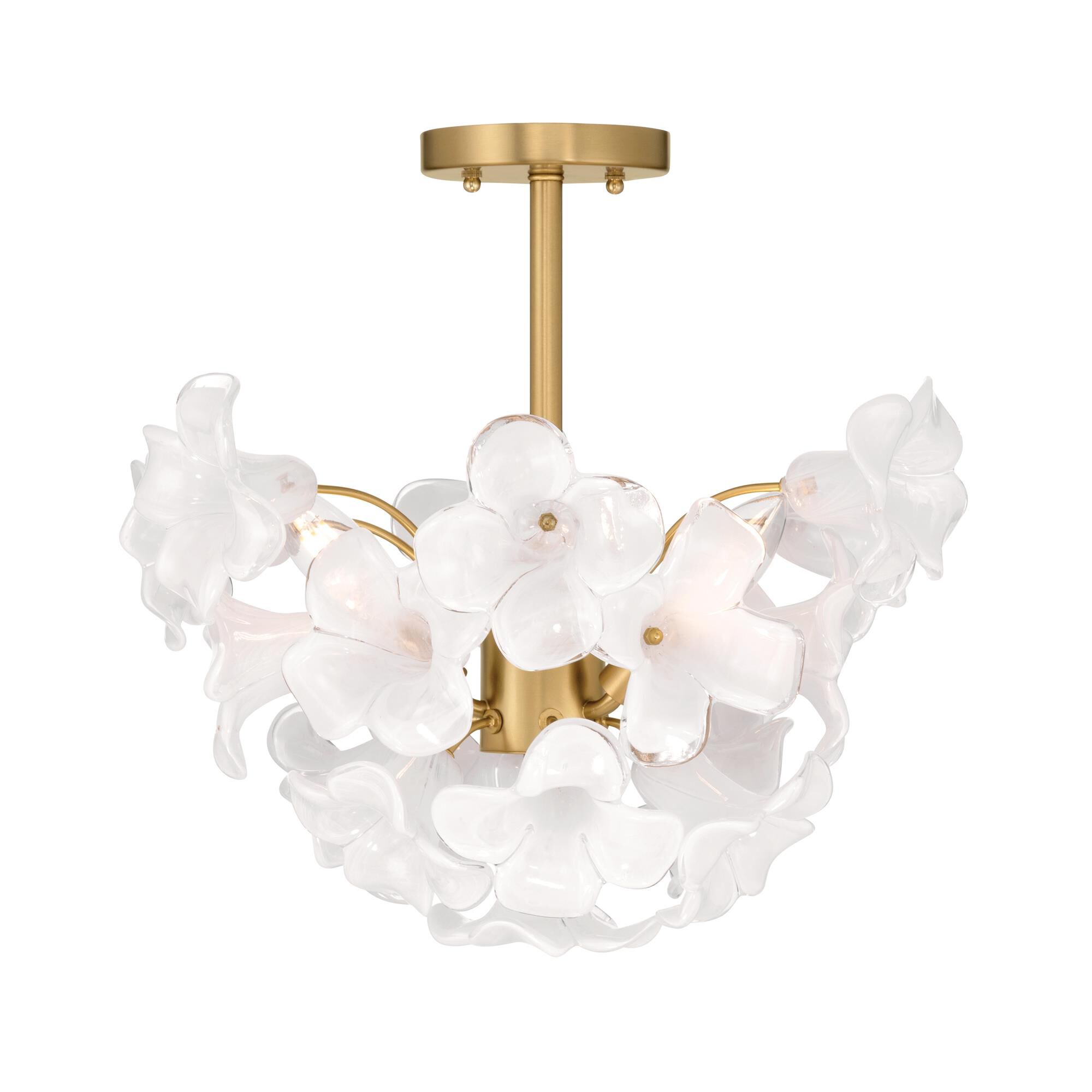 Shown in Legacy Brass finish and White Swirl glass