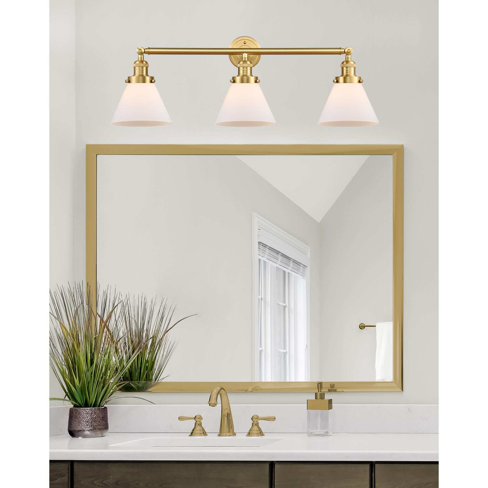 Bruno Marashlian Large Cone 32 Inch 3 Light Bath Vanity Light by Innovations Lighting