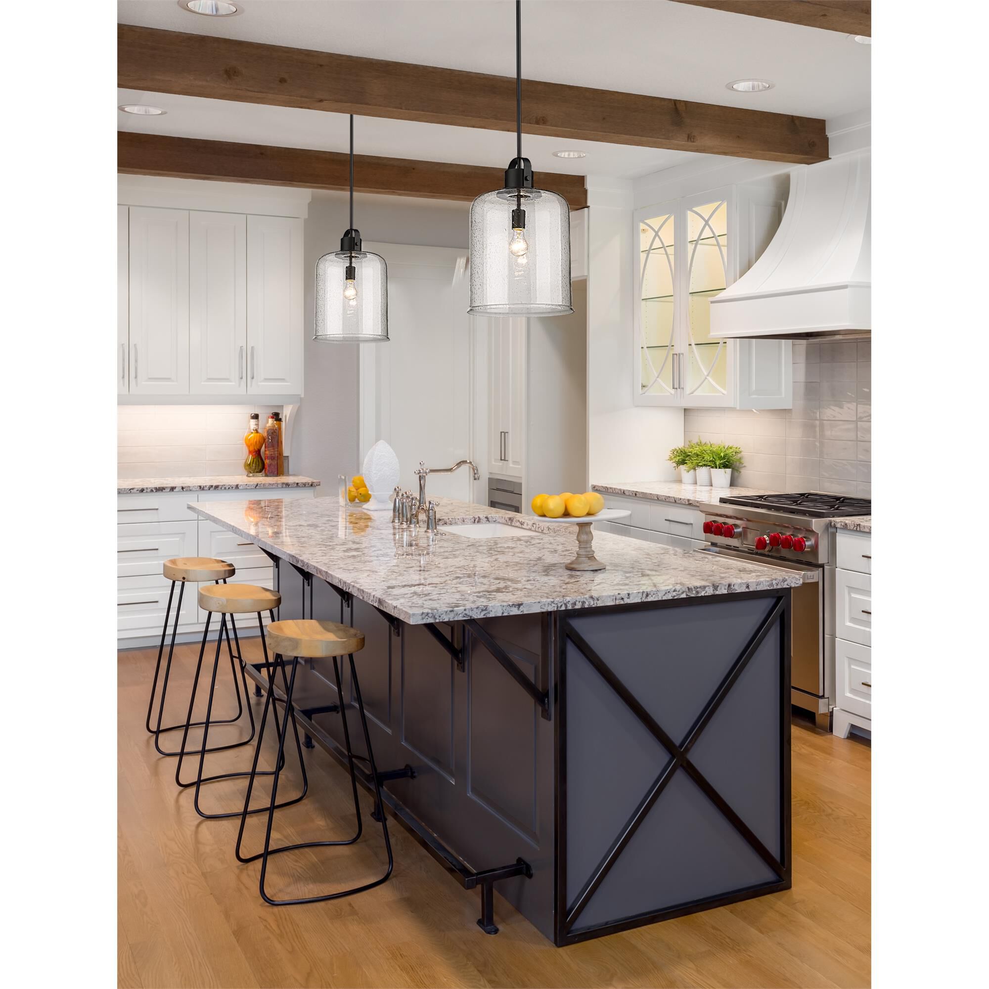 Shown in Matte Black finish and Clear Seeded glass and No Shade shade