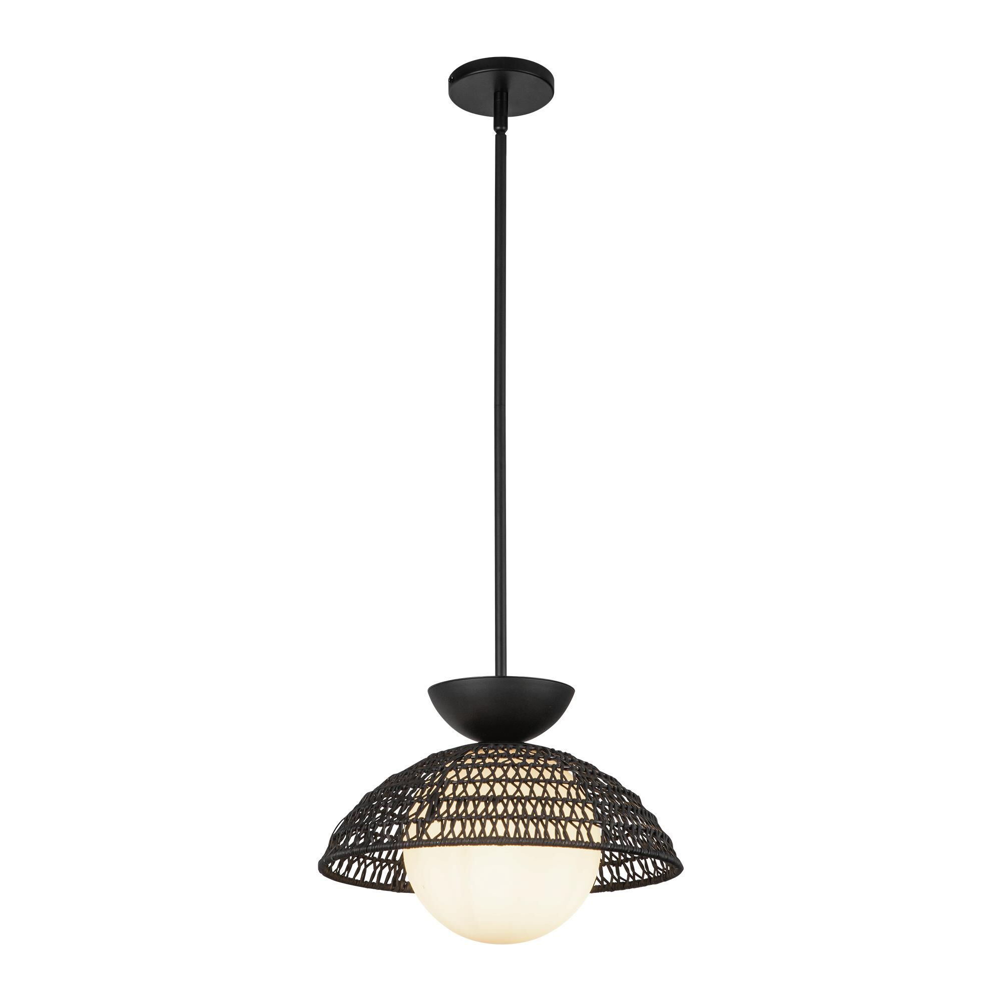 Shown in Brushed Gold/Opal Glass|matte Black/Opal Glass|white/Opal Glass finish and Opal glass and Rattan shade