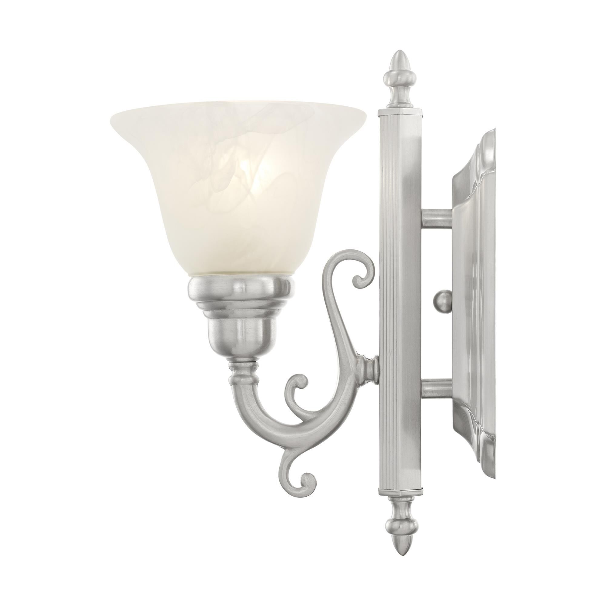 Shown in Brushed Nickel finish and White Alabaster glass