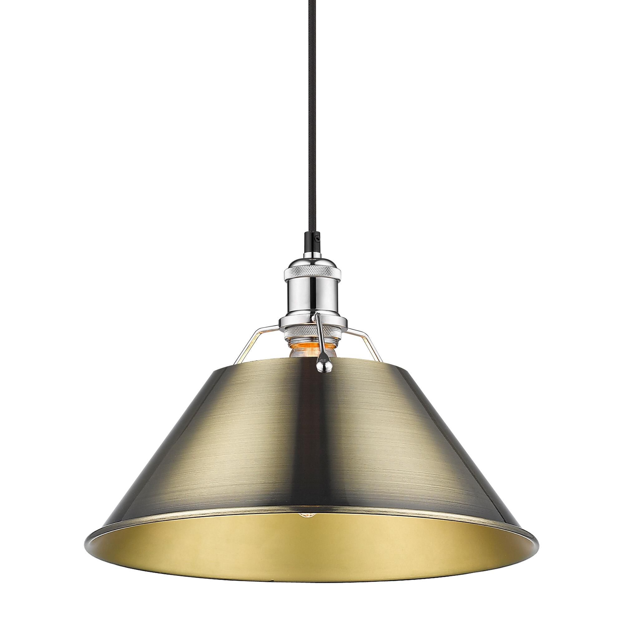 Shown in Chrome finish and Without Glass glass and Aged Brass shade
