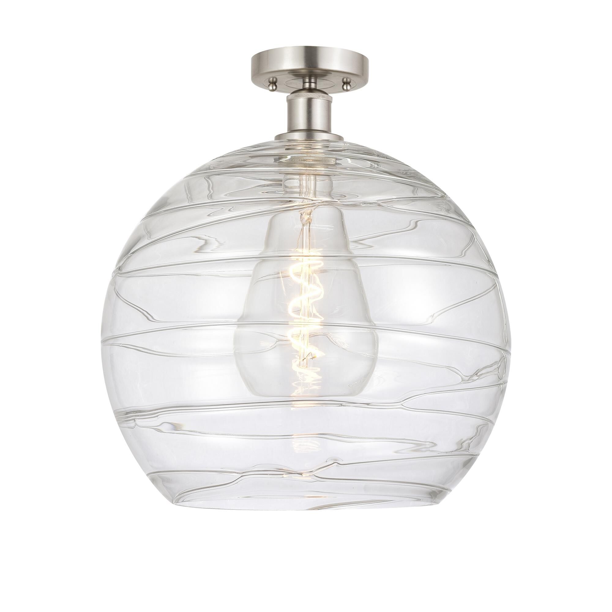 Shown in Brushed Satin Nickel finish and Clear Deco Swirl glass