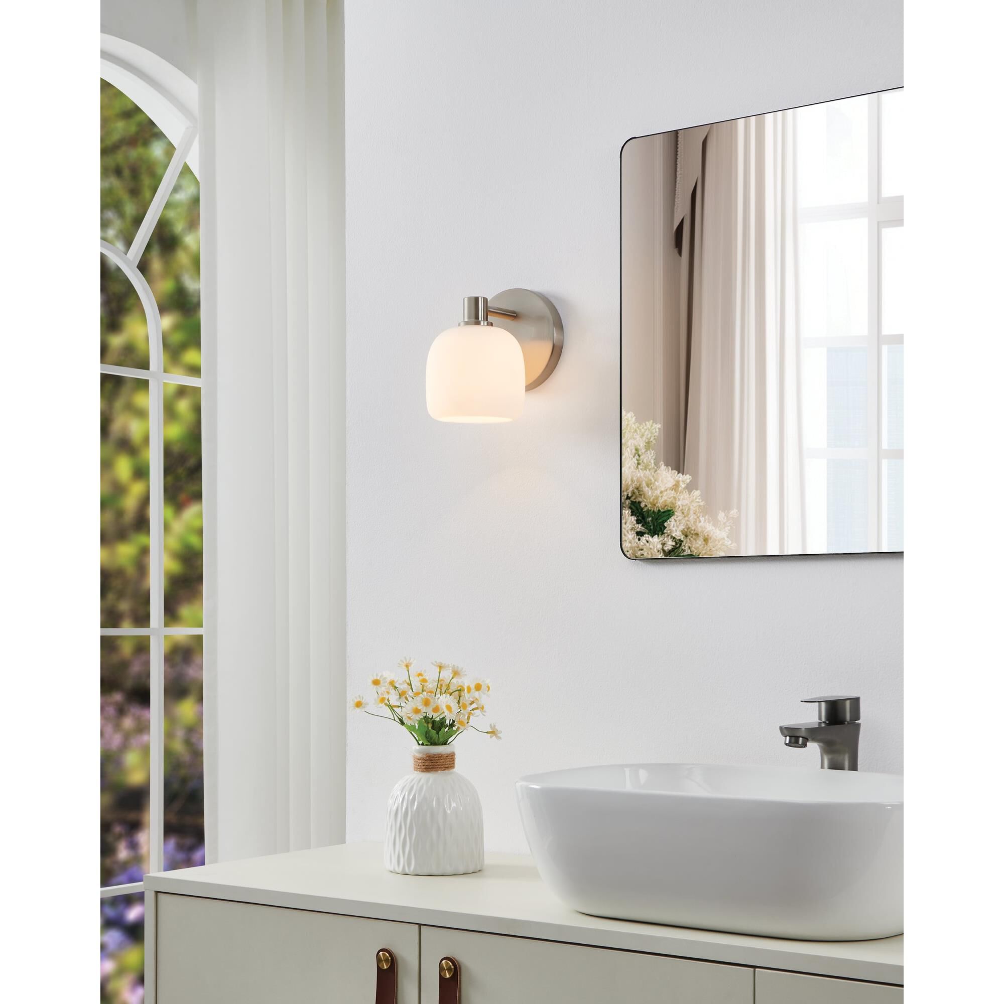 Shown in Brushed Nickel finish and Etched Opal glass