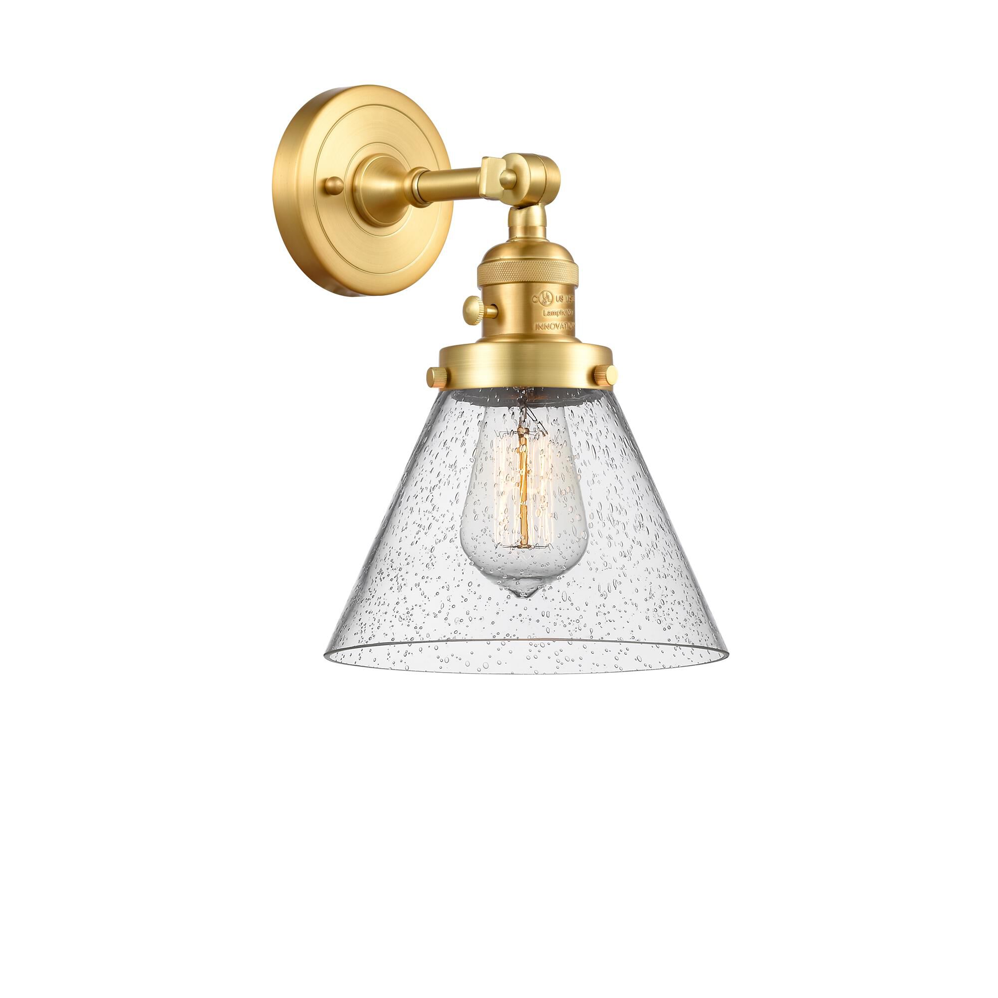 Shown in Satin Gold finish and Seedy Large Cone glass