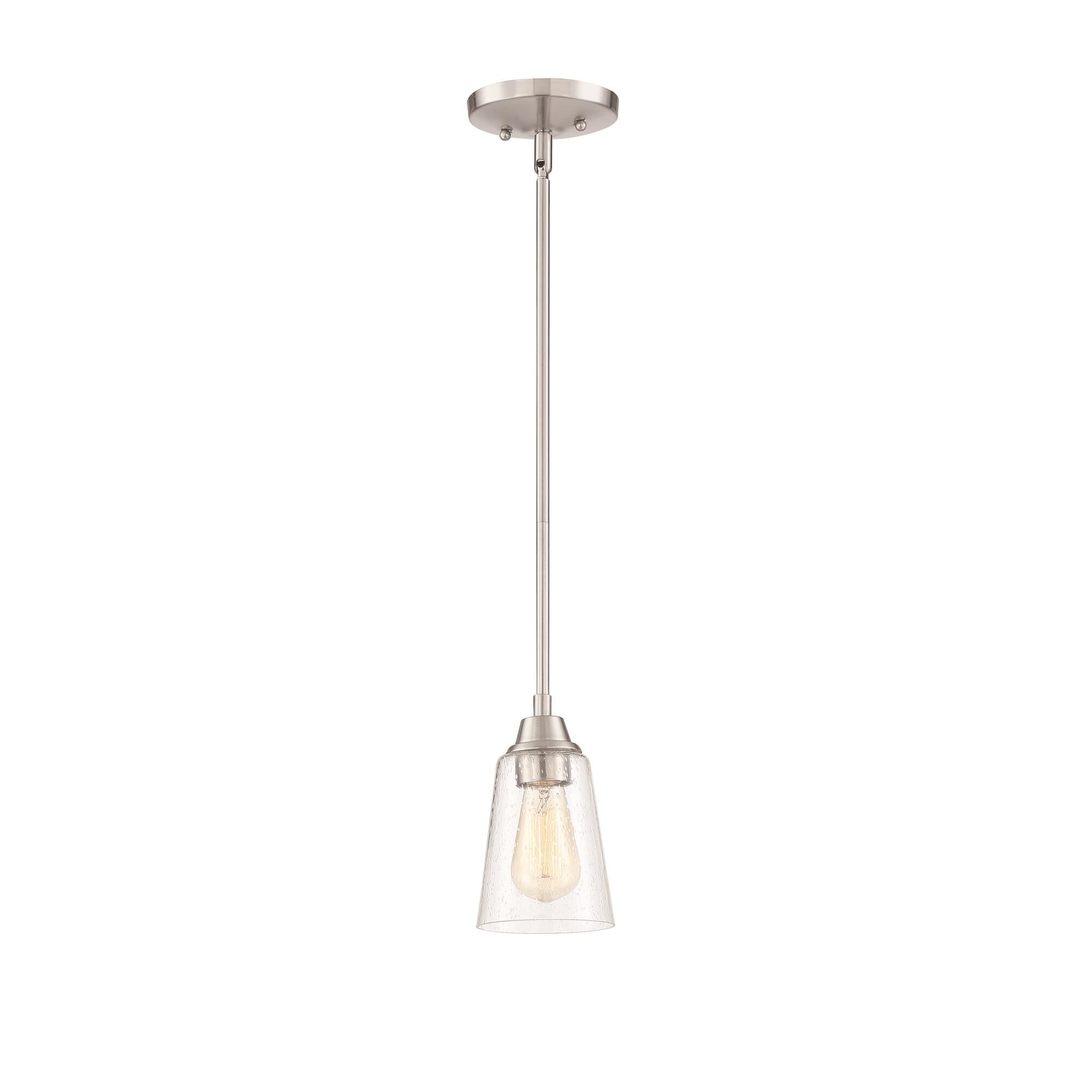 Shown in Brushed Polished Nickel finish and Clear Seeded glass and Glass shade
