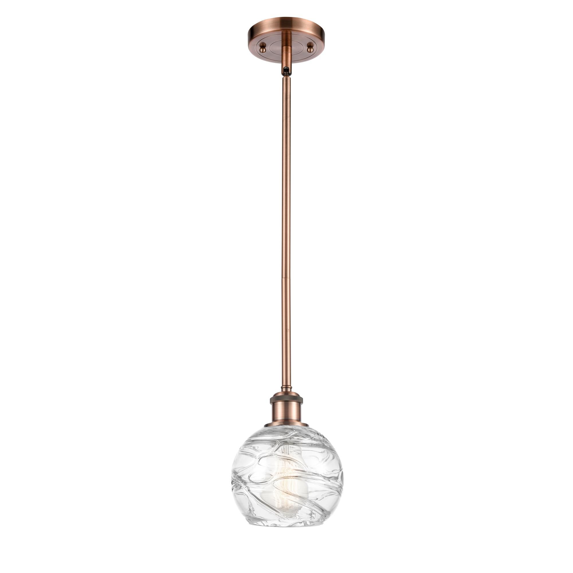 Shown in Antique Copper finish and Sphere glass and Glass shade