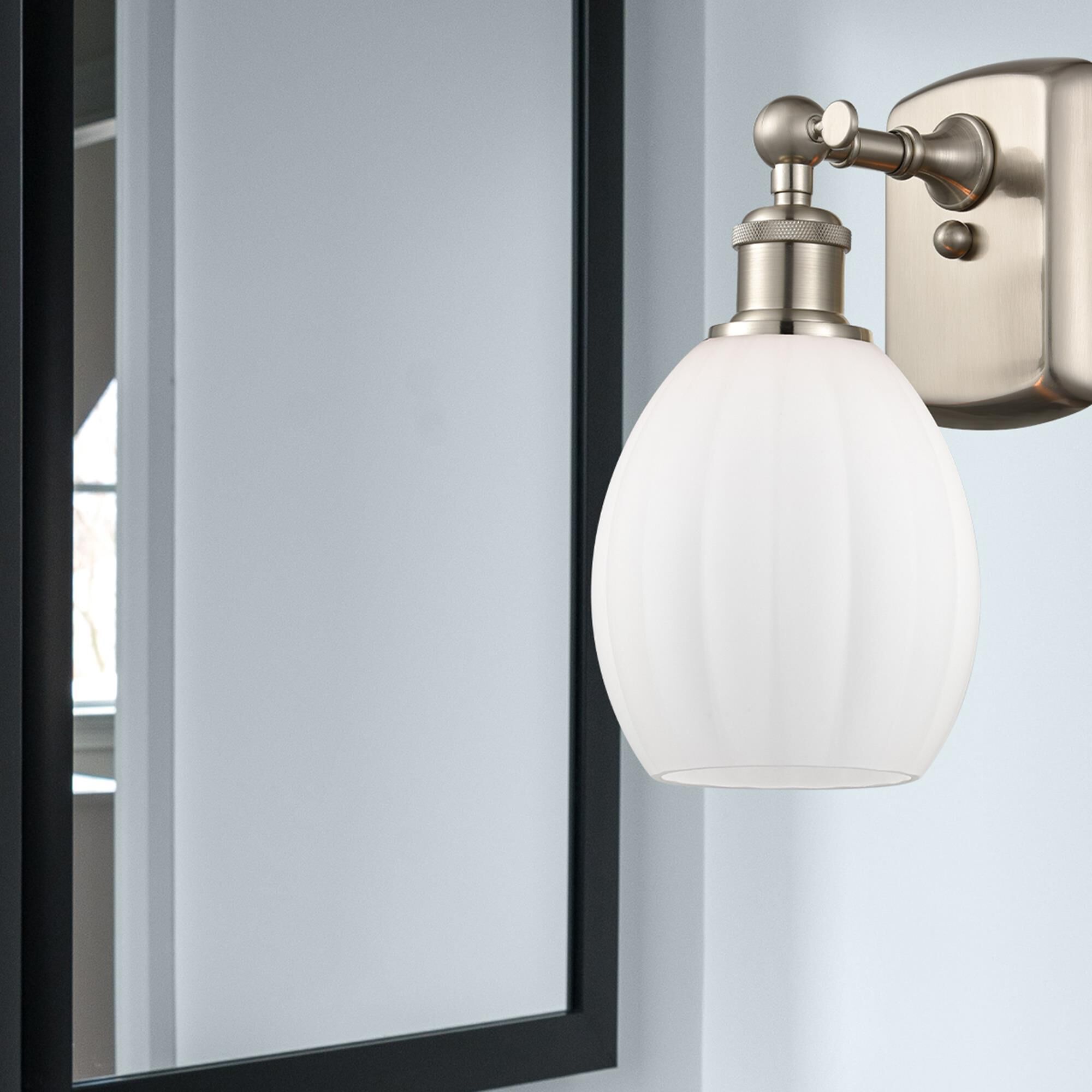 Shown in Satin Nickel finish and Matte White - Sphere glass
