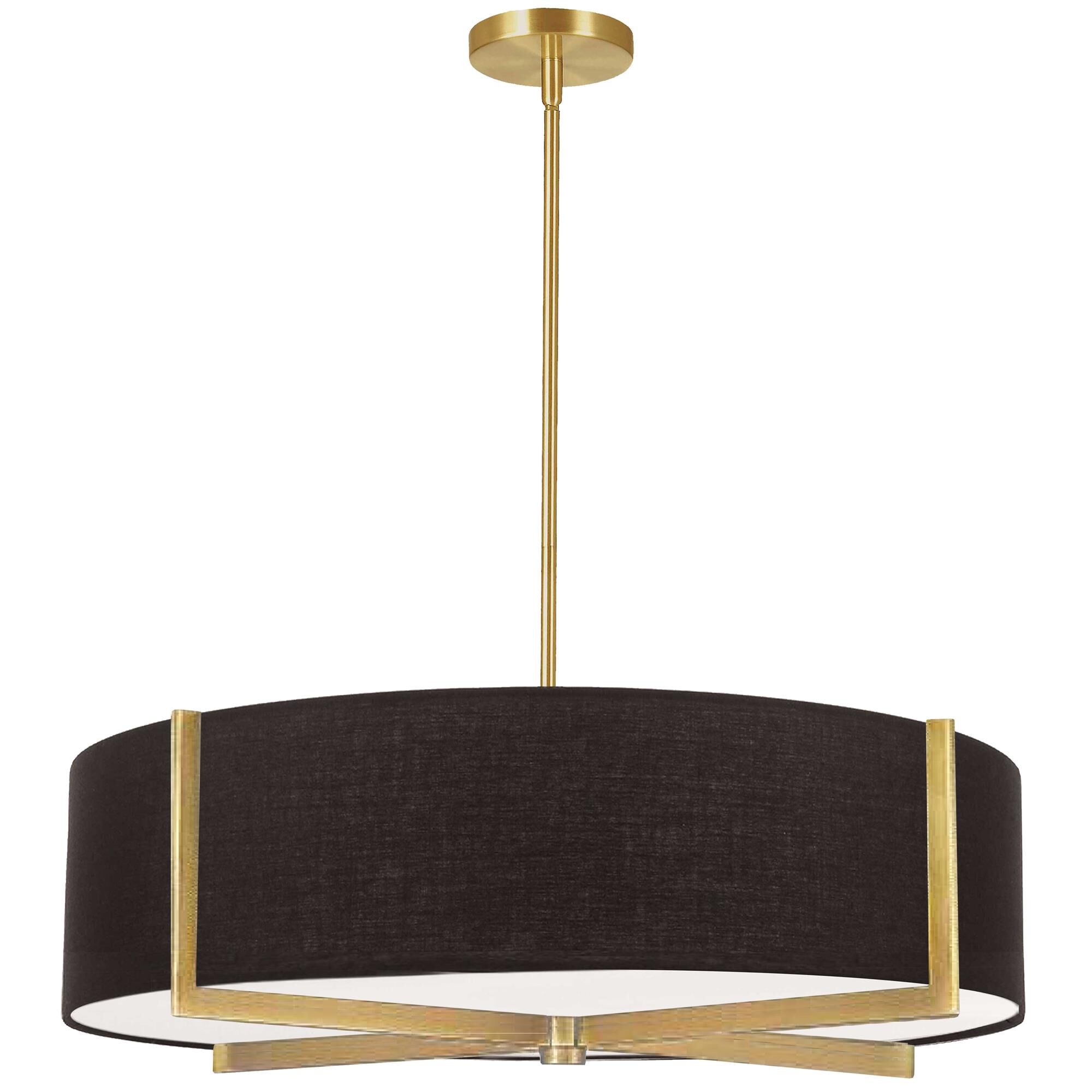 Shown in Black and Aged Brass finish and Black Fabric Drum shade