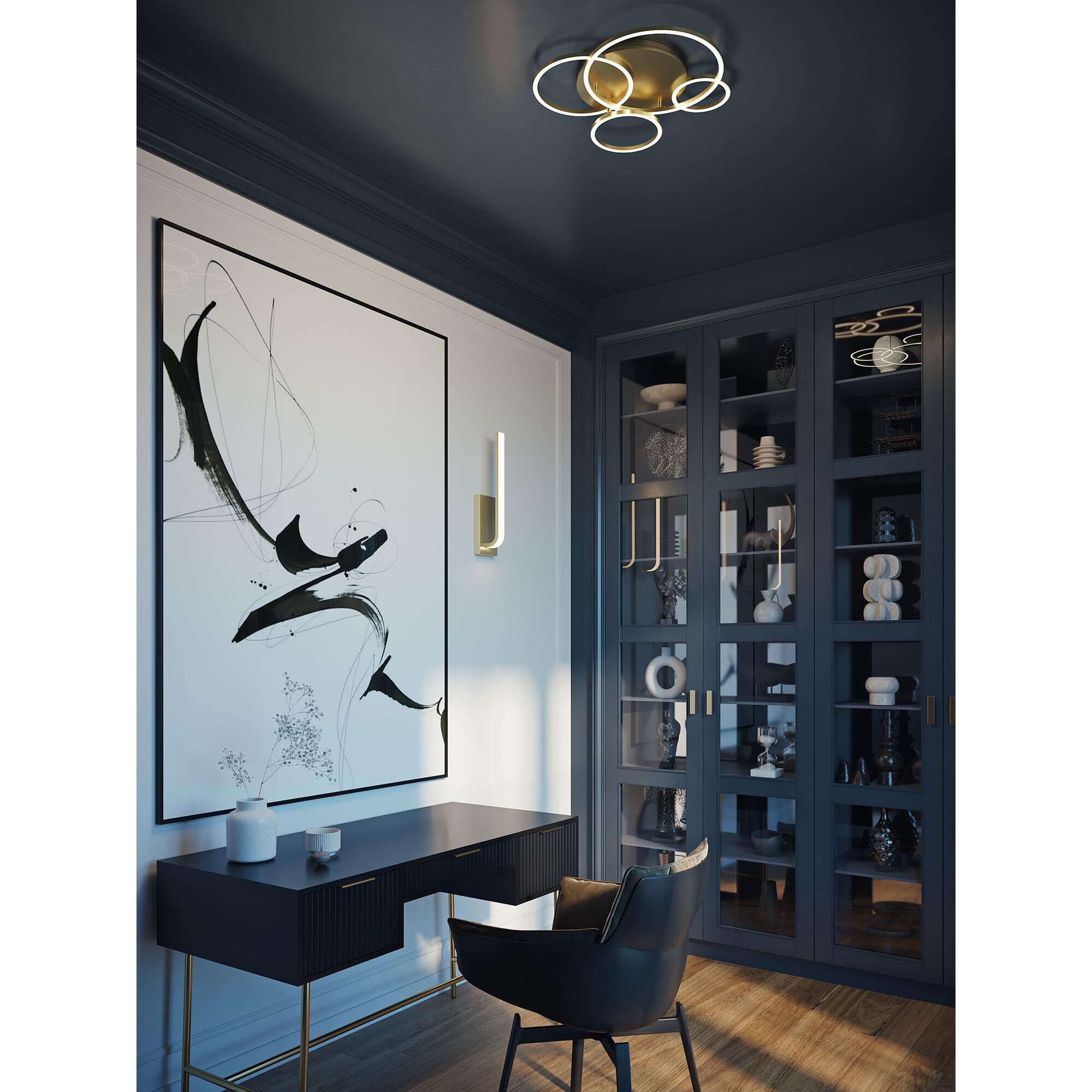 Shown in Light Antique Brass finish and Frosted glass
