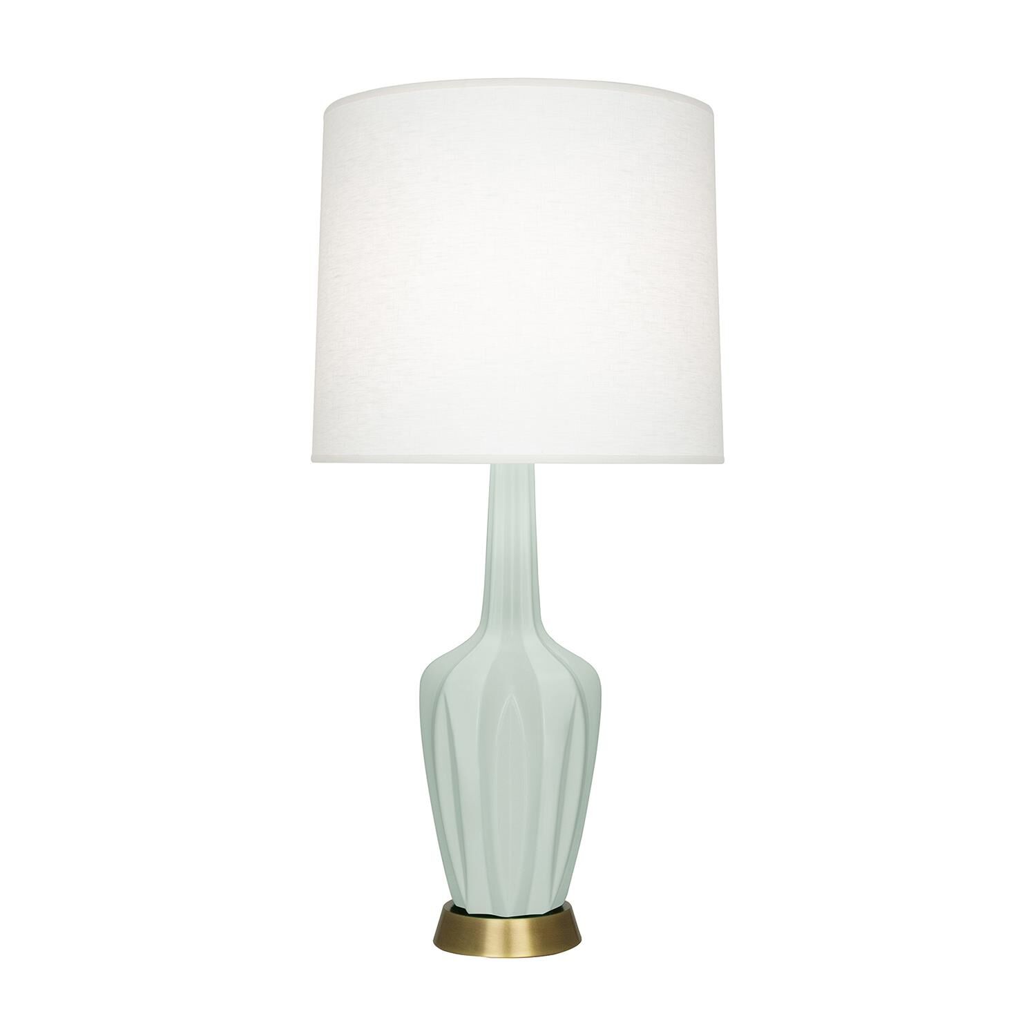 Shown in Matte Celadon finish and Off White shade and Warm Brass accent
