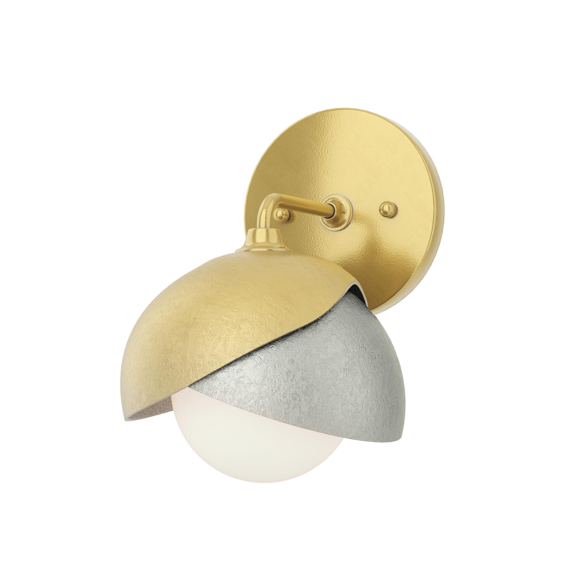 Shown in Modern Brass finish and Opal glass and Sterling (85) accent