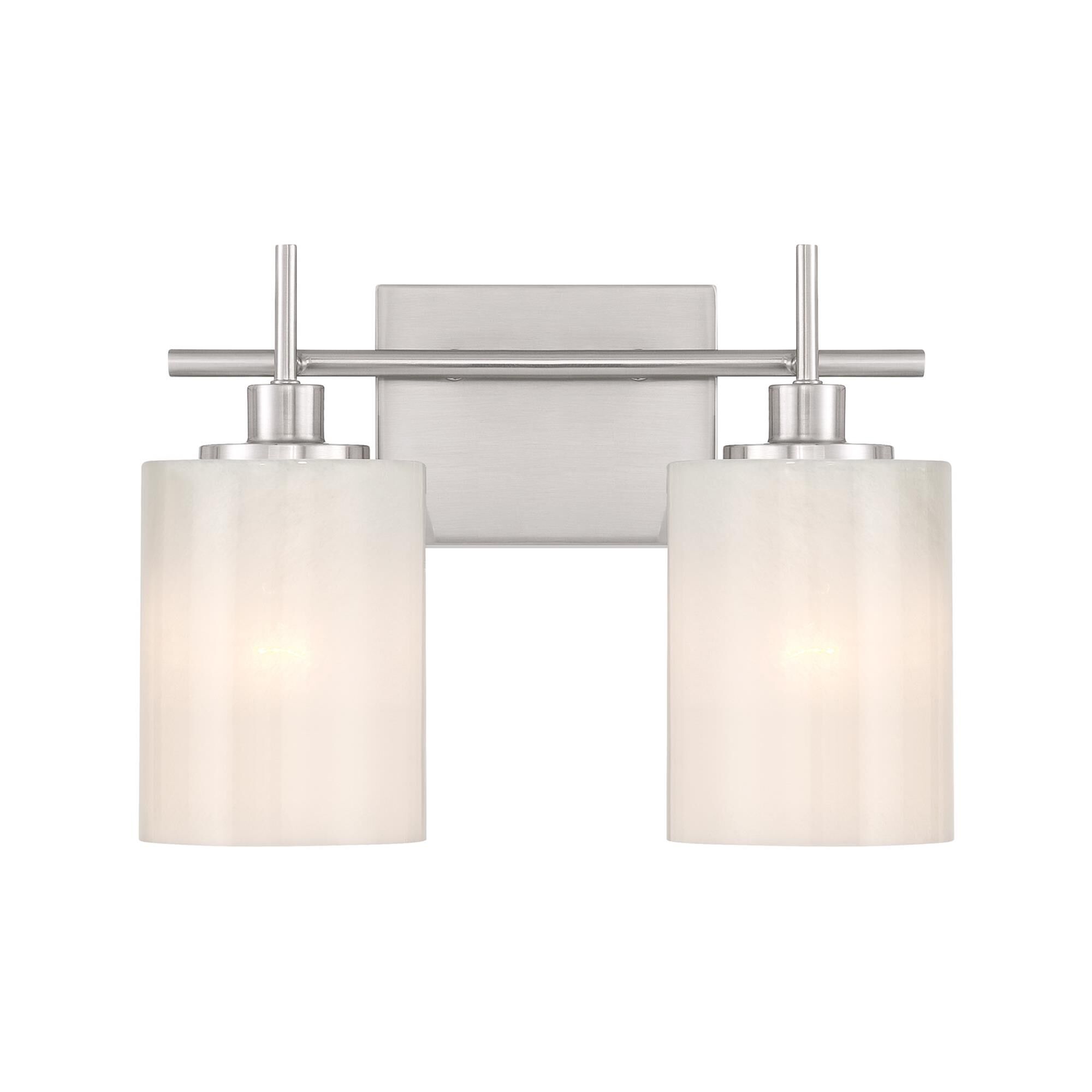 Shown in Brushed Nickel finish and White Strie glass and Glass shade