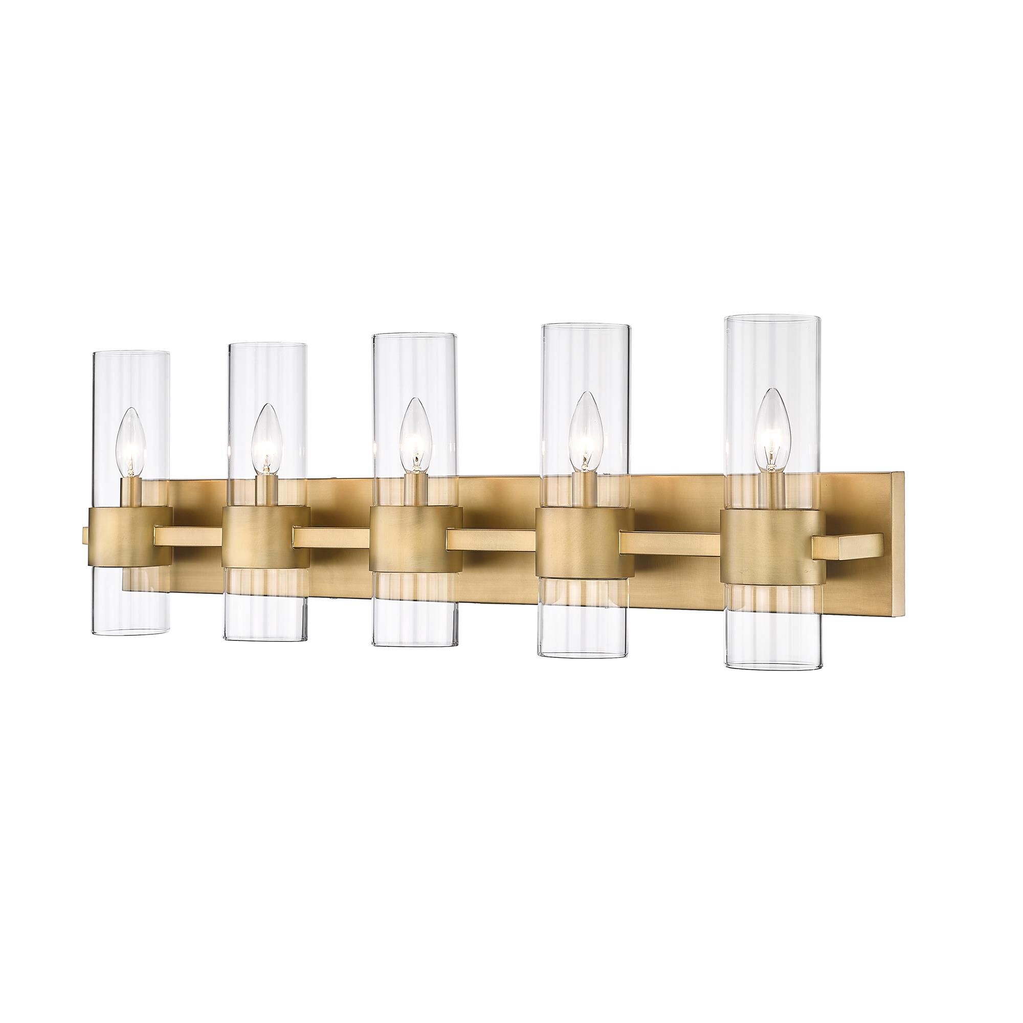 Shown in Rubbed Brass finish and Clear glass
